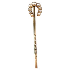 Antique Stick Pin Victorian, spiral with center diamond, 10k yellow gold.  j-skvc446