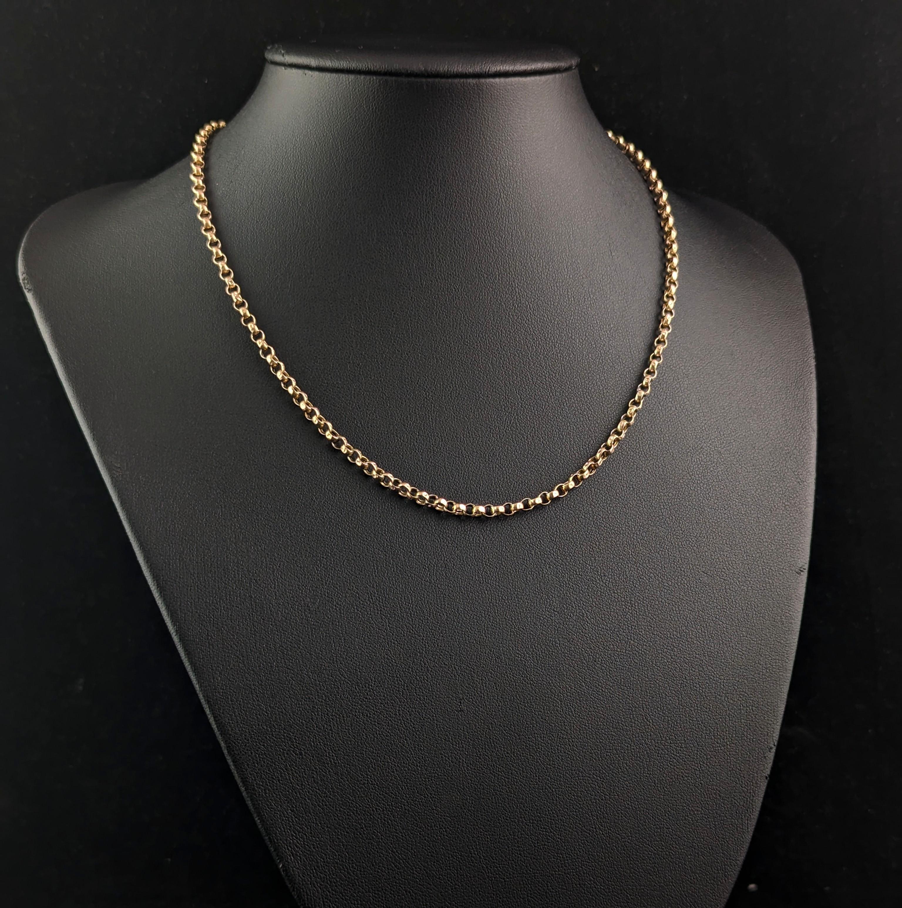 Antique 9k gold rolo link chain necklace, Edwardian  6
