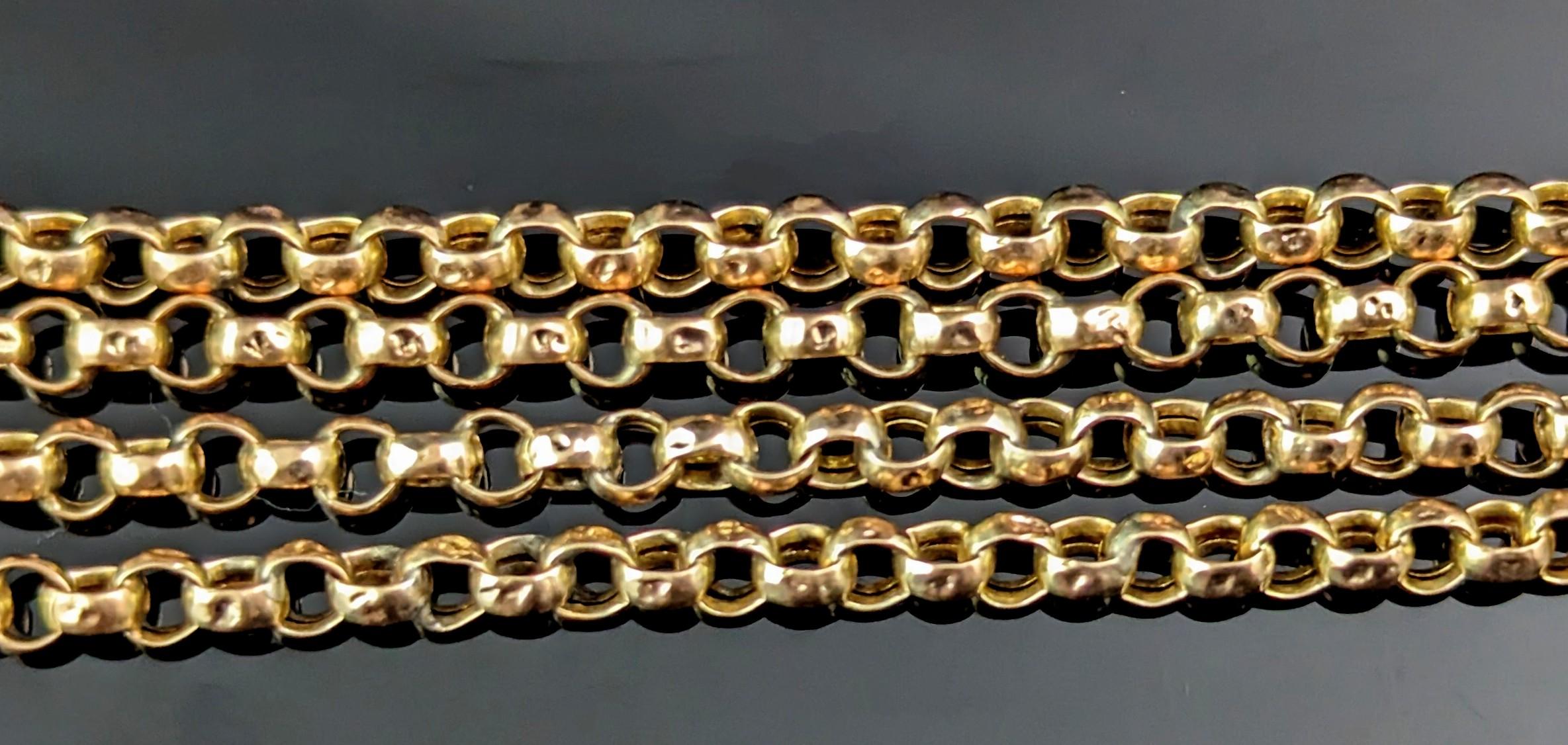 Antique 9k gold rolo link chain necklace, Edwardian  7