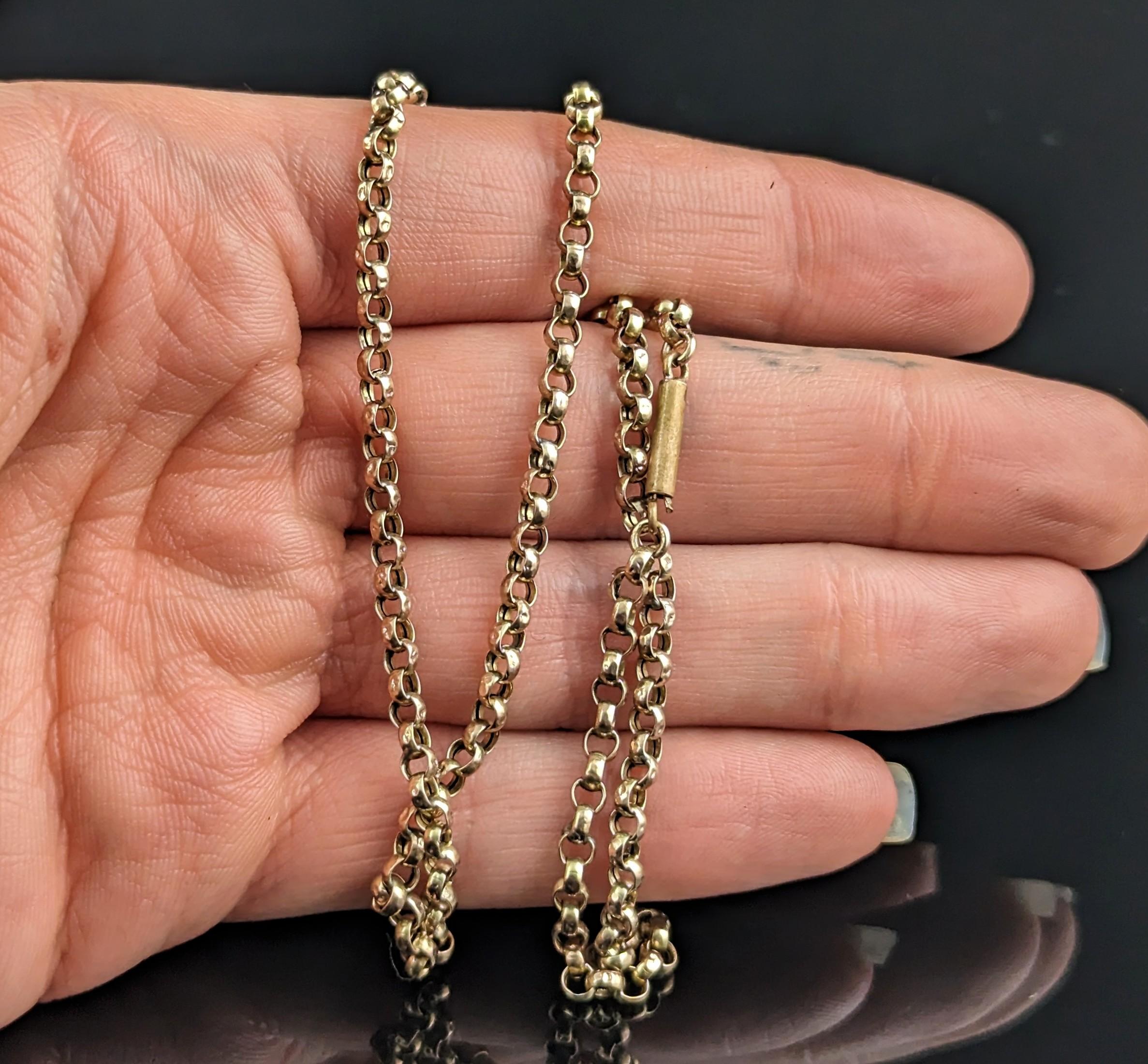 Antique 9k gold rolo link chain necklace, Edwardian  8