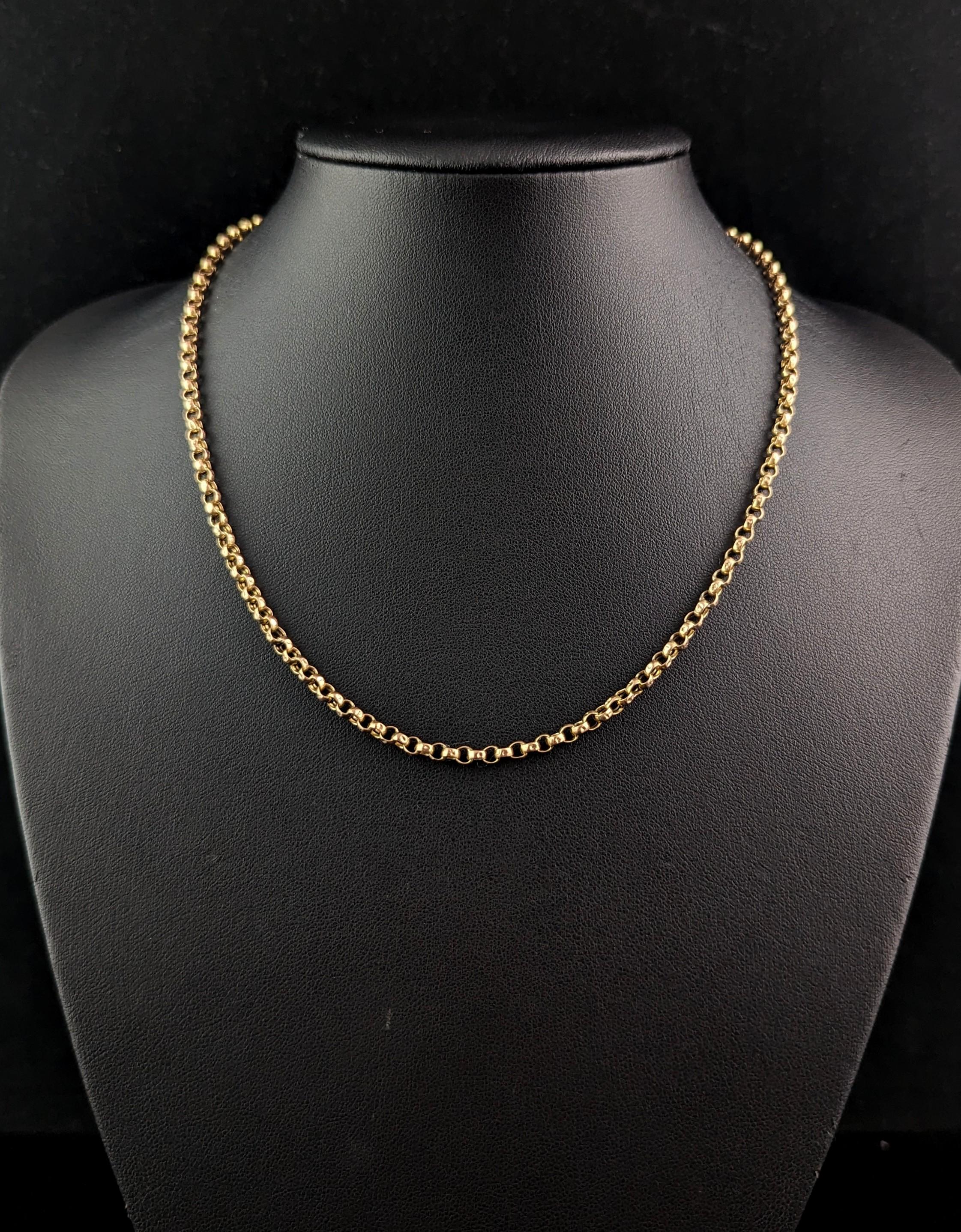 Antique 9k gold rolo link chain necklace, Edwardian  In Fair Condition In NEWARK, GB