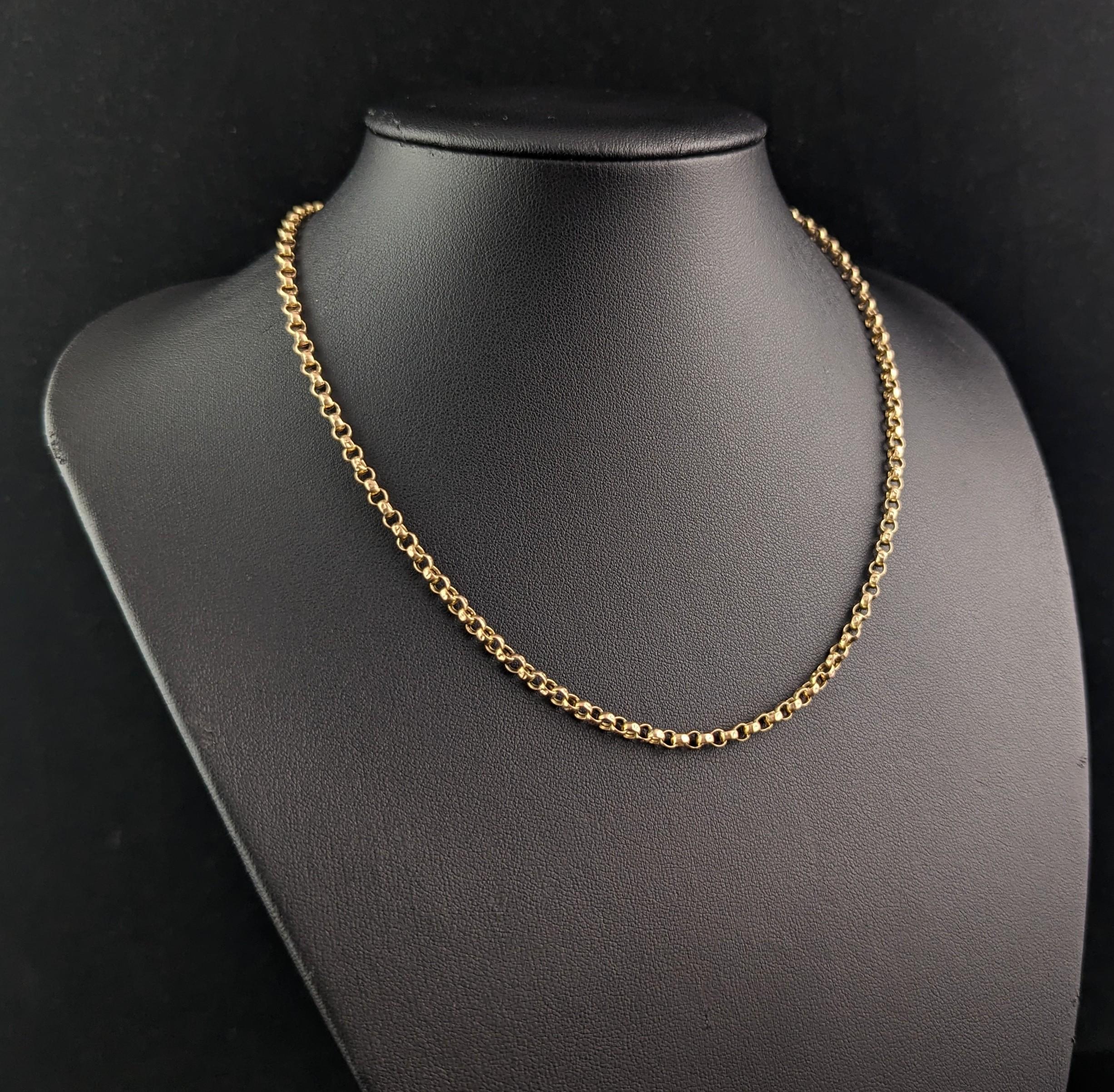 Women's or Men's Antique 9k gold rolo link chain necklace, Edwardian 