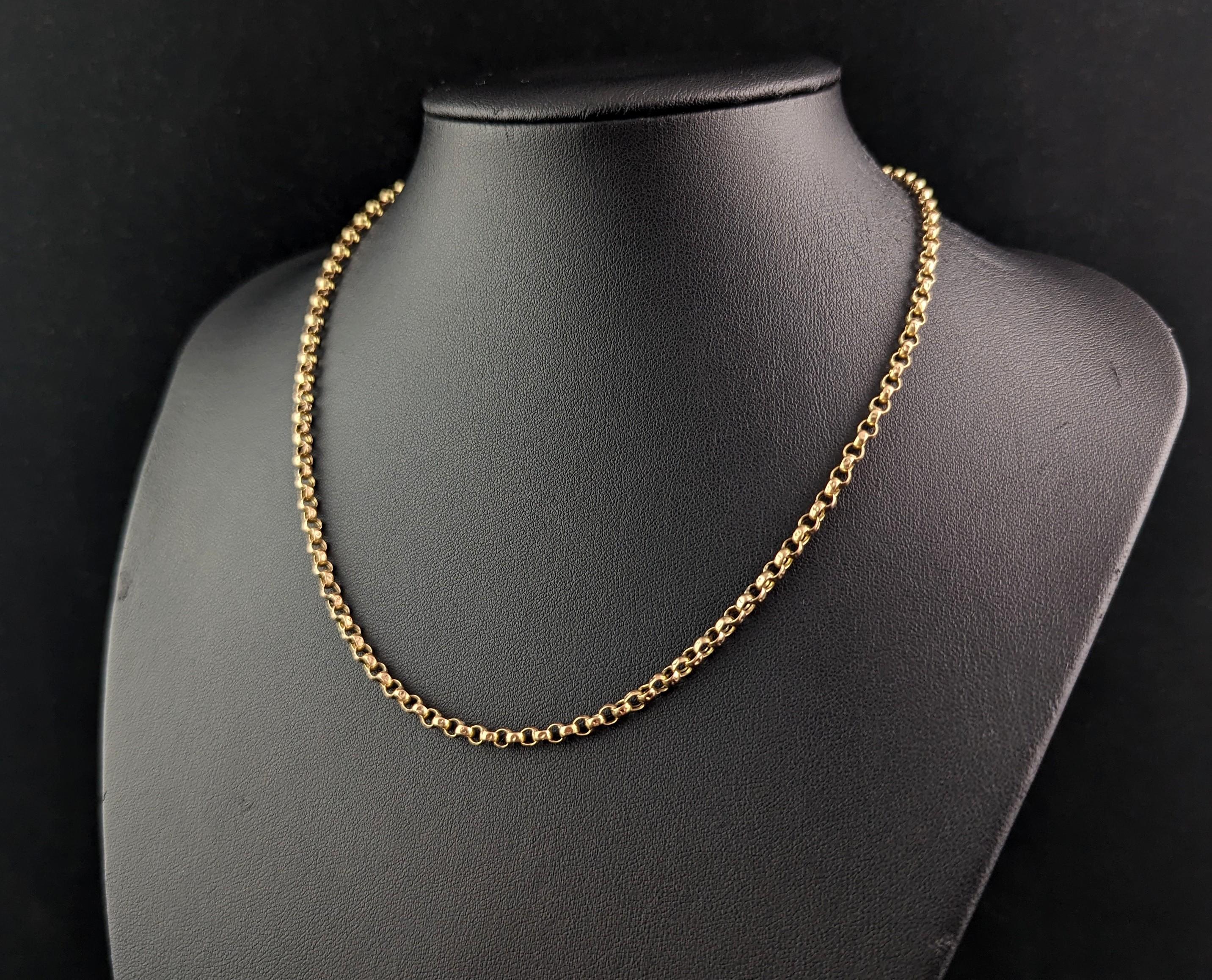 Antique 9k gold rolo link chain necklace, Edwardian  1