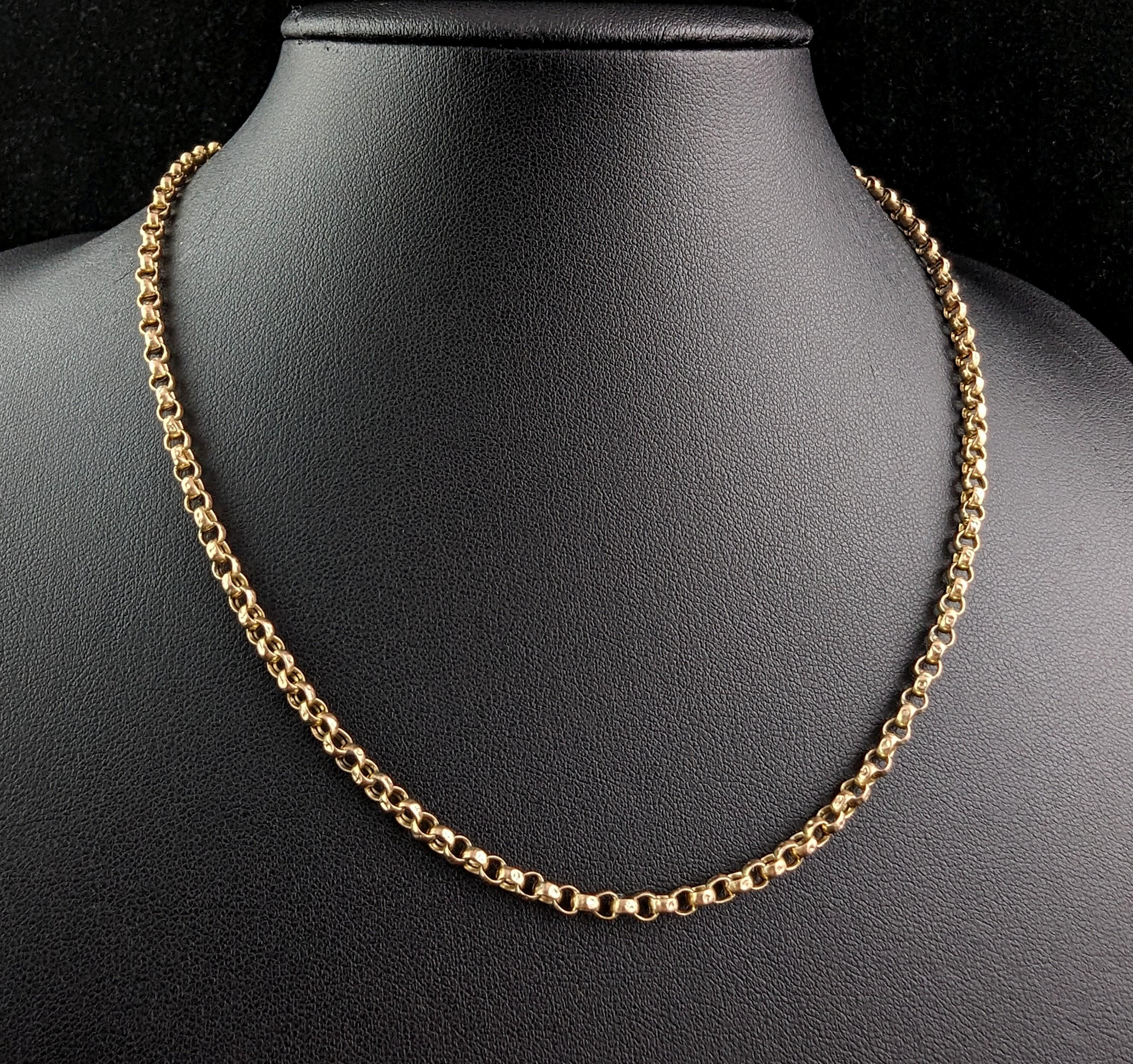 Antique 9k gold rolo link chain necklace, Edwardian  2