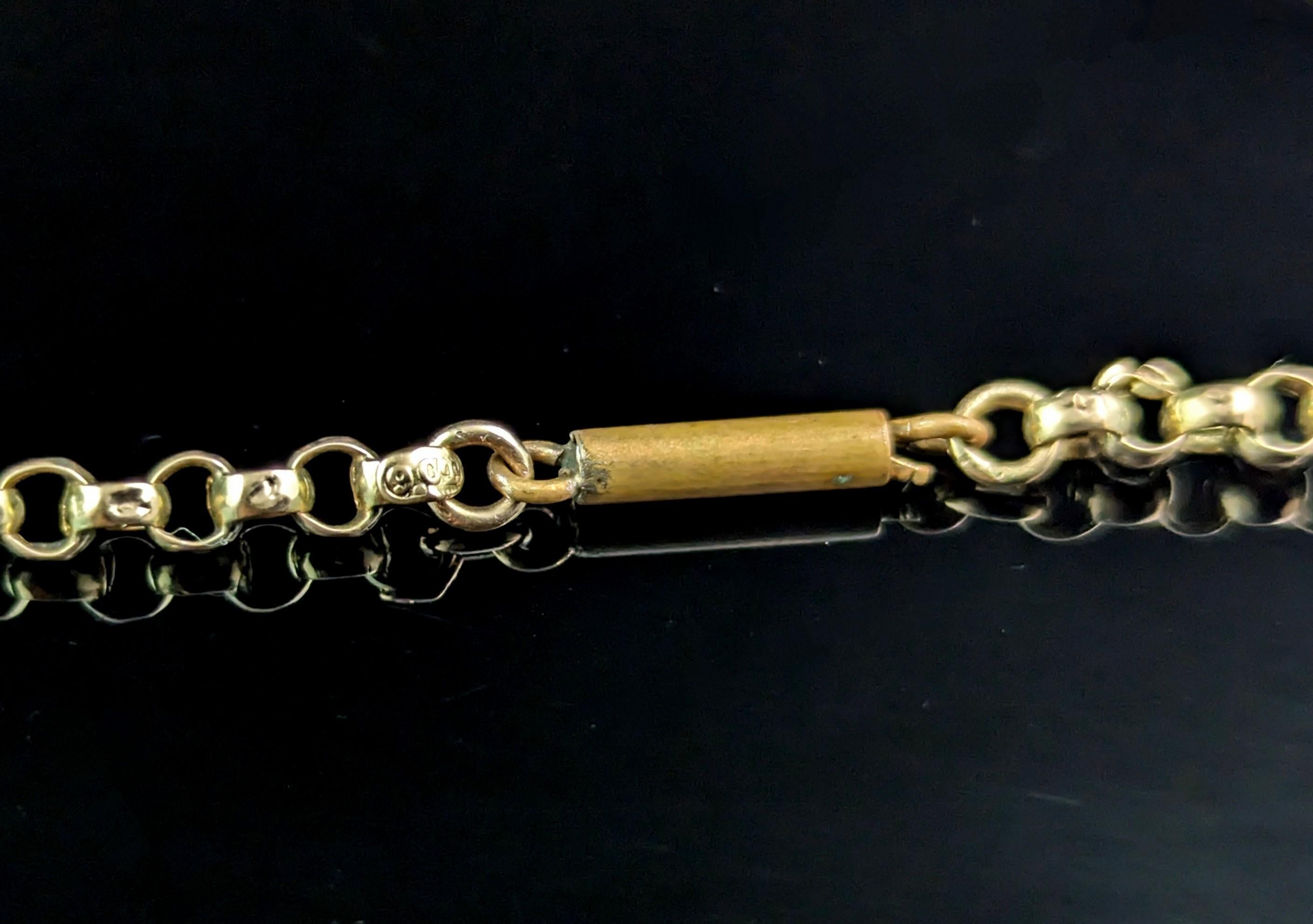 Antique 9k gold rolo link chain necklace, Edwardian  3