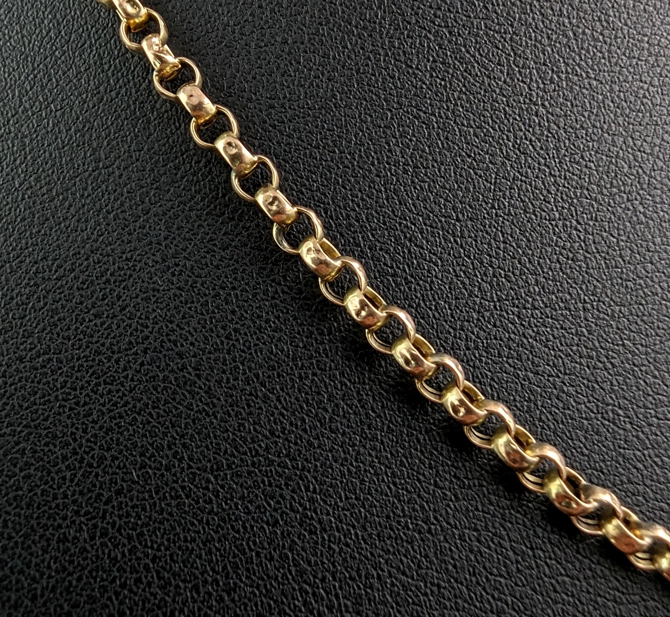 Antique 9k gold rolo link chain necklace, Edwardian  4