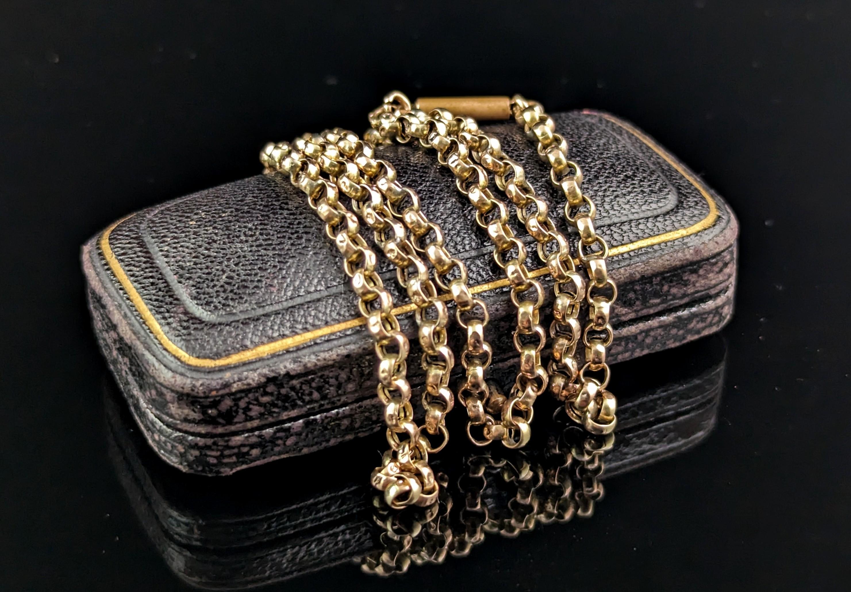 Antique 9k gold rolo link chain necklace, Edwardian  5