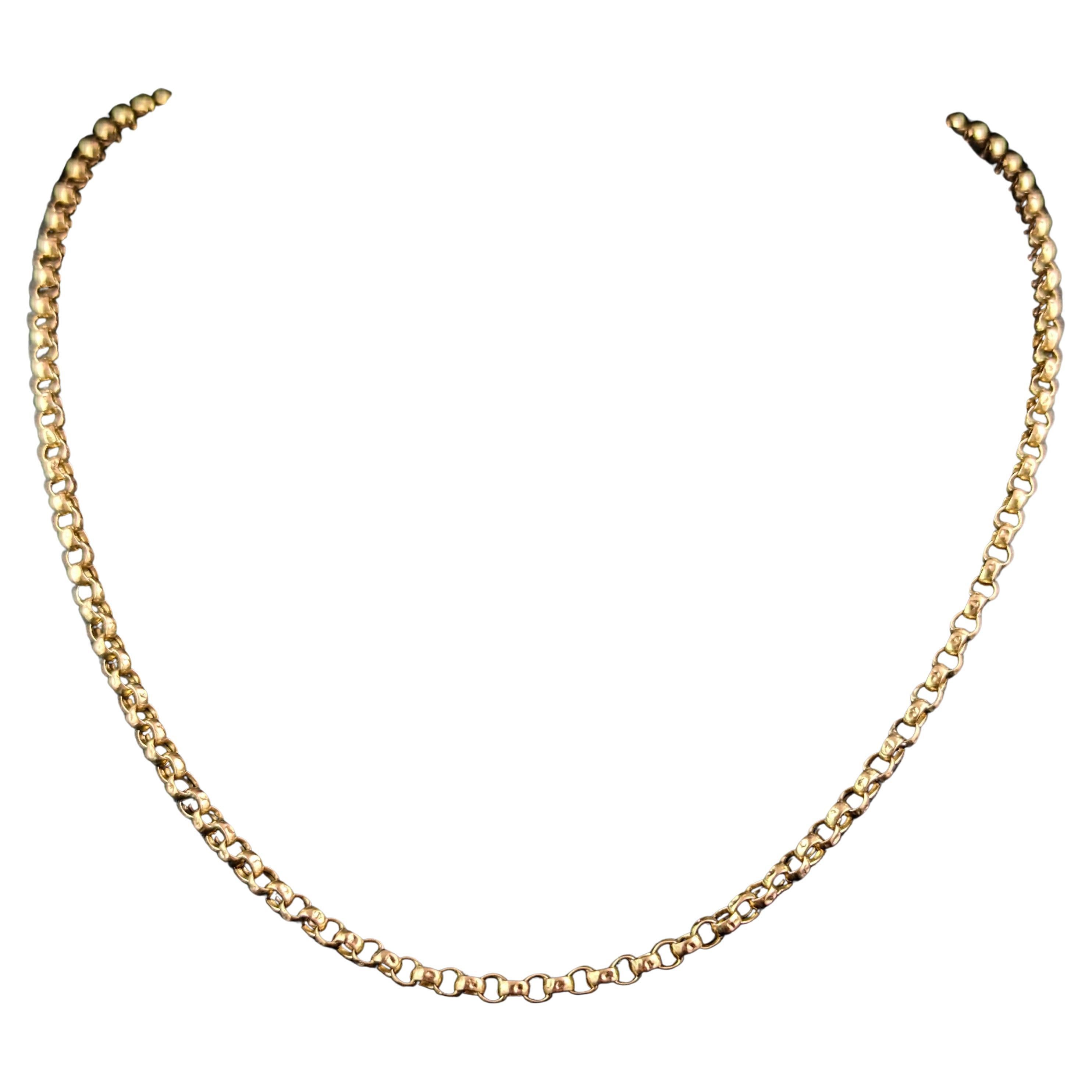Antique 9k gold rolo link chain necklace, Edwardian 