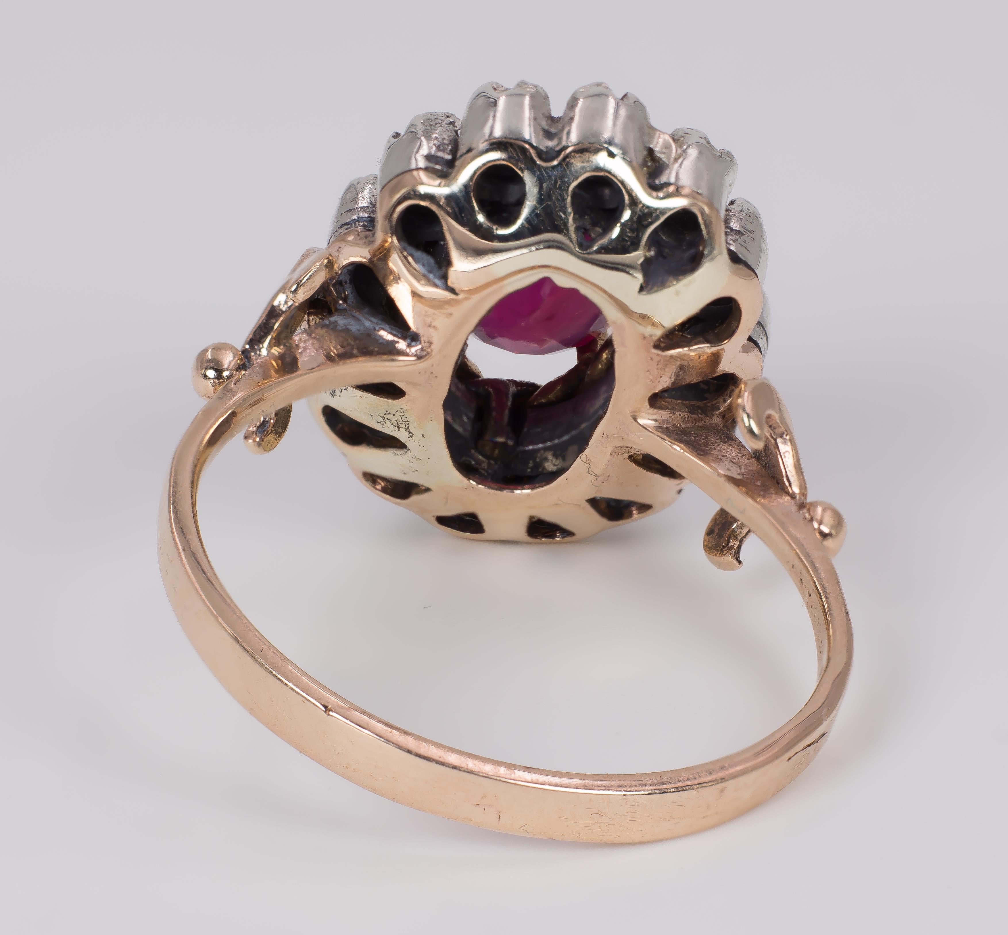 Antique 9 Karat Gold, Ruby and Rose Cut Diamond Ring, 1940s In Good Condition In Bologna, IT