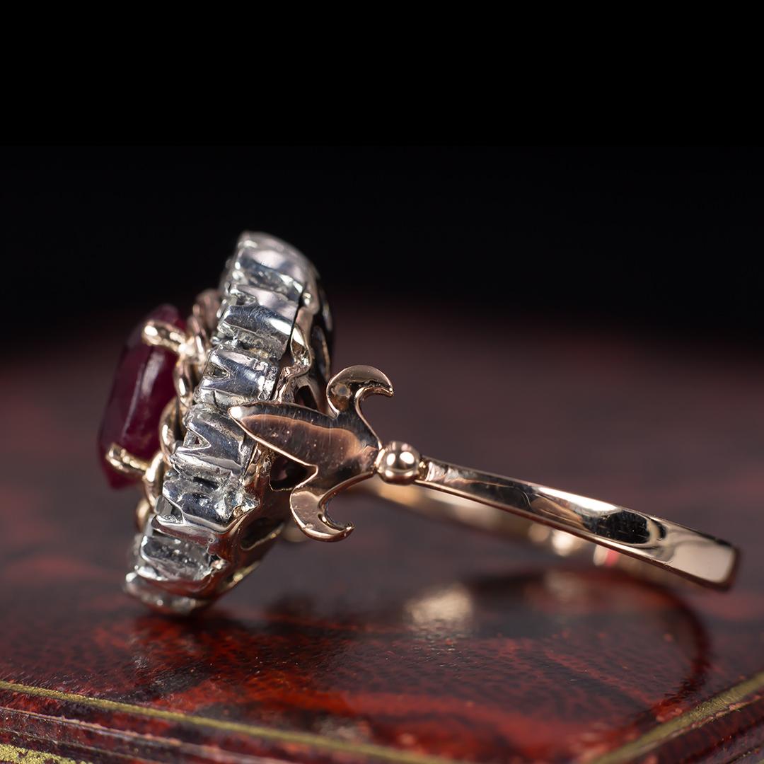 Antique 9 Karat Gold, Ruby and Rose Cut Diamond Ring, 1940s 2