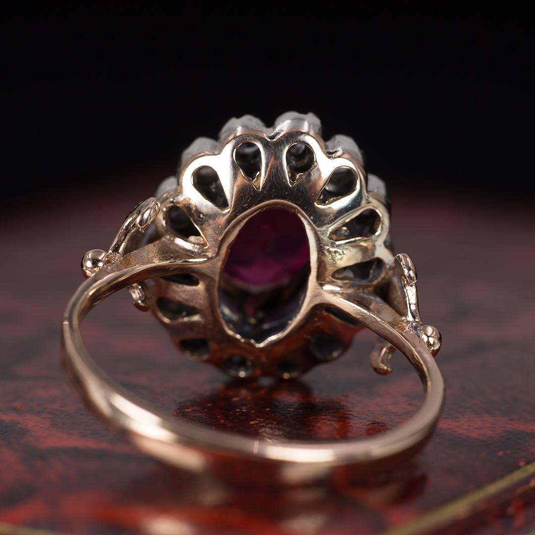Antique 9 Karat Gold, Ruby and Rose Cut Diamond Ring, 1940s 3