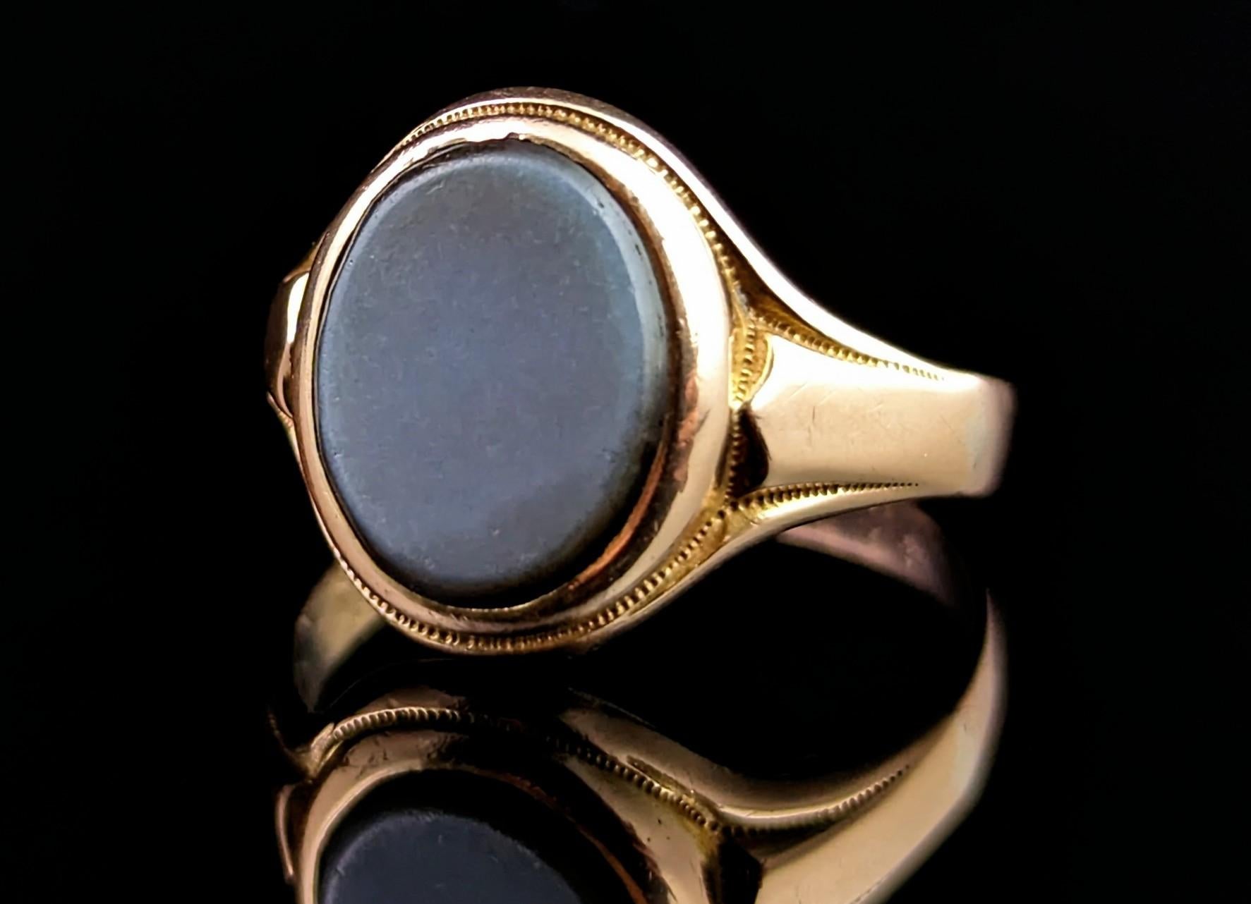 Antique 9k gold Sardonyx signet ring, pinky ring  2