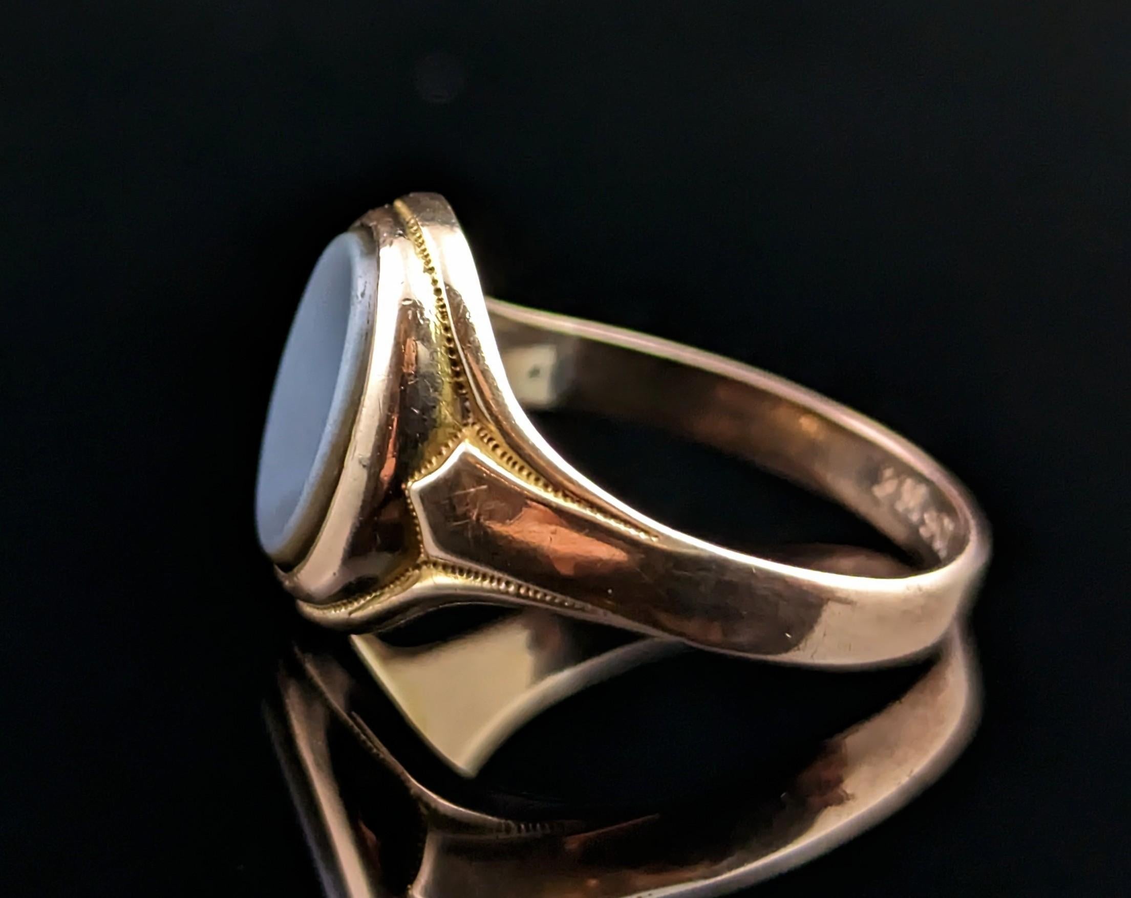 Antique 9k gold Sardonyx signet ring, pinky ring  3