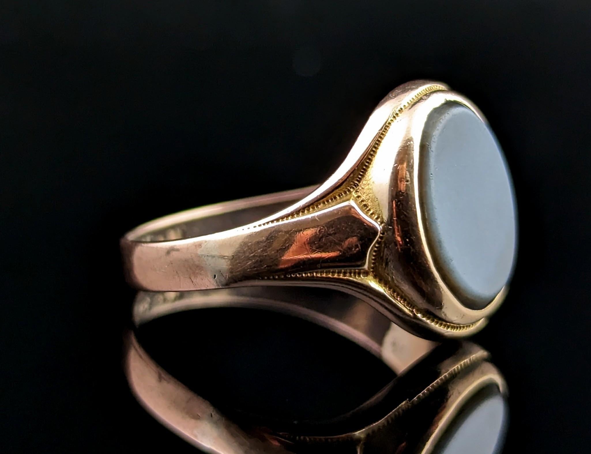 Women's or Men's Antique 9k gold Sardonyx signet ring, pinky ring 