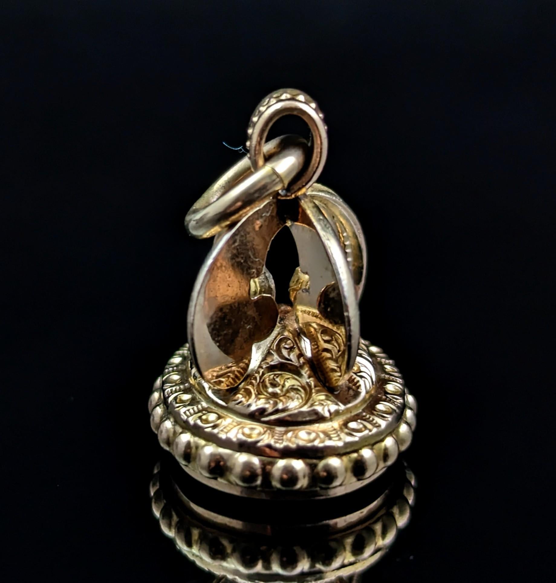 Antique 9k Gold Seal Fob Pendant, Carnelian, Messenger of the Gods 3