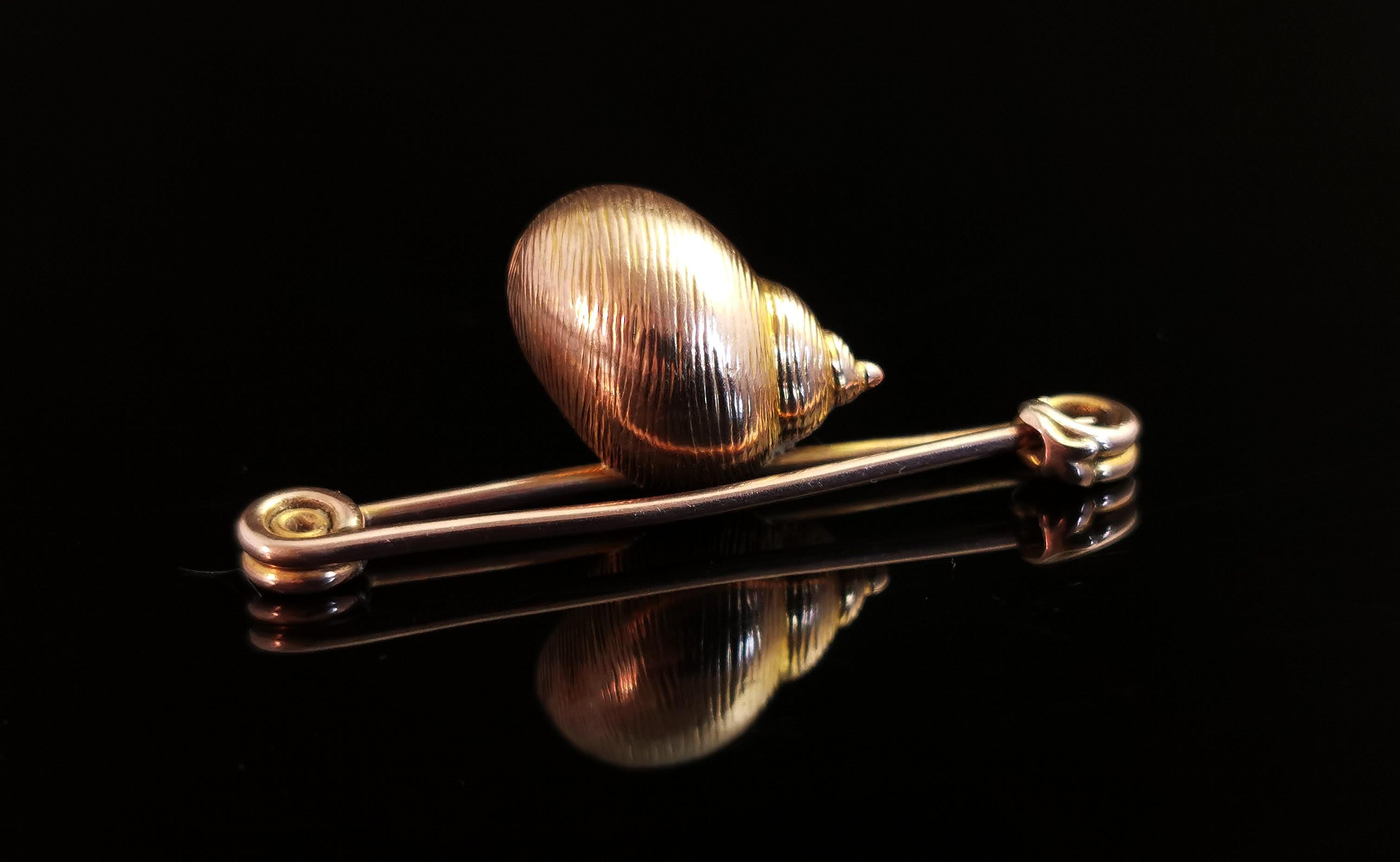 Uncut Antique 9k Gold Seashell Brooch, Baroque Pearl, Victorian