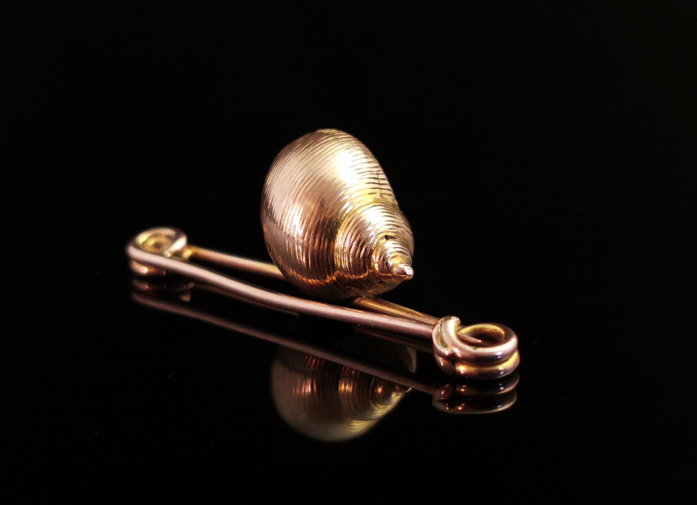 Antique 9k Gold Seashell Brooch, Baroque Pearl, Victorian 3