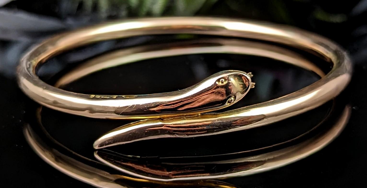 Bracelet jonc serpent ancien en or 9 carats, bracelet à bras supérieur Art déco  en vente 5