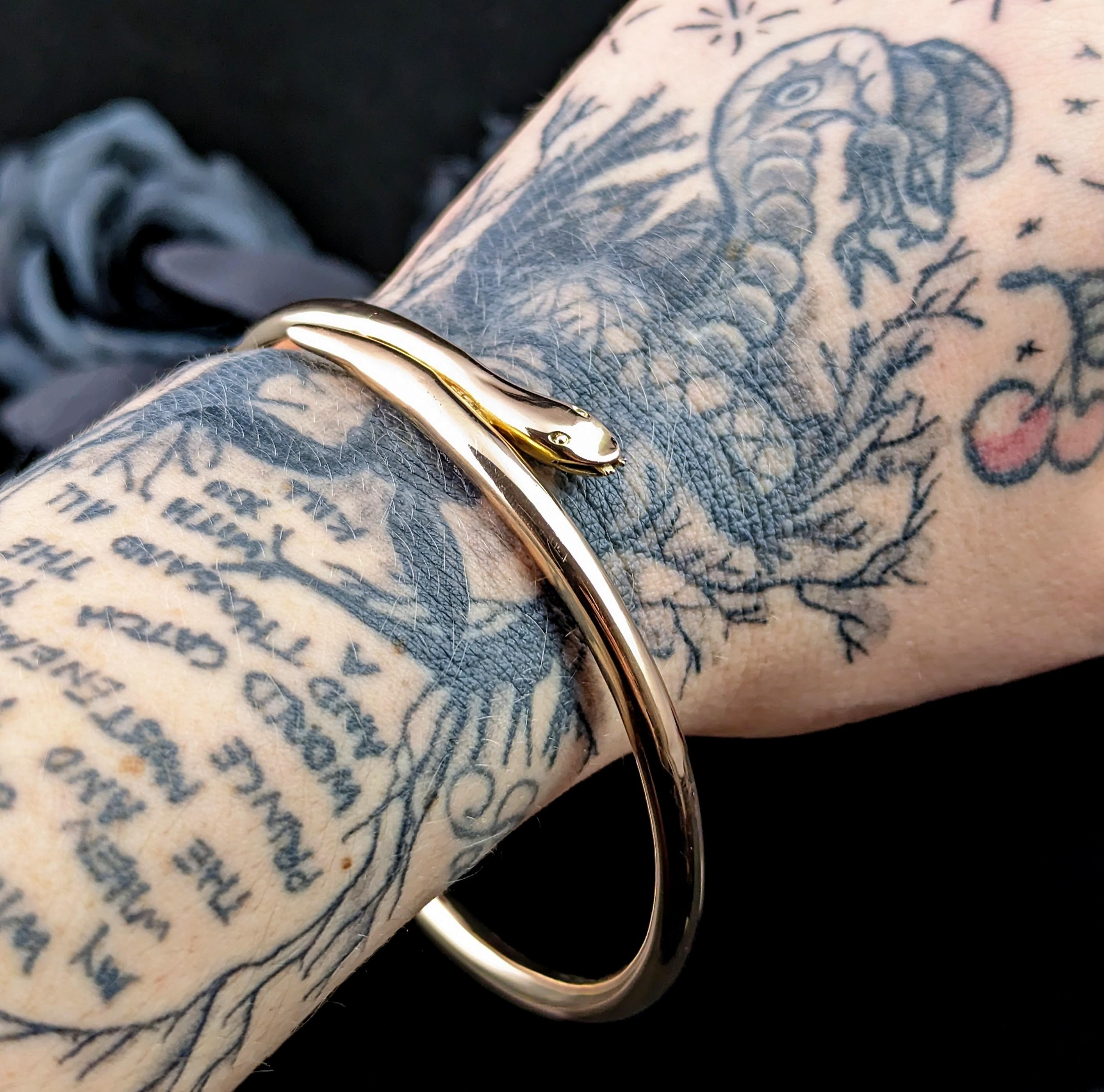 Bracelet jonc serpent ancien en or 9 carats, bracelet à bras supérieur Art déco  en vente 6