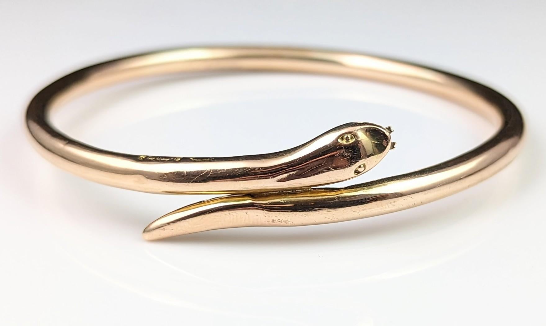 Antique 9k Gold Snake Bangle, Upper Arm Bracelet, Art Deco For Sale 7