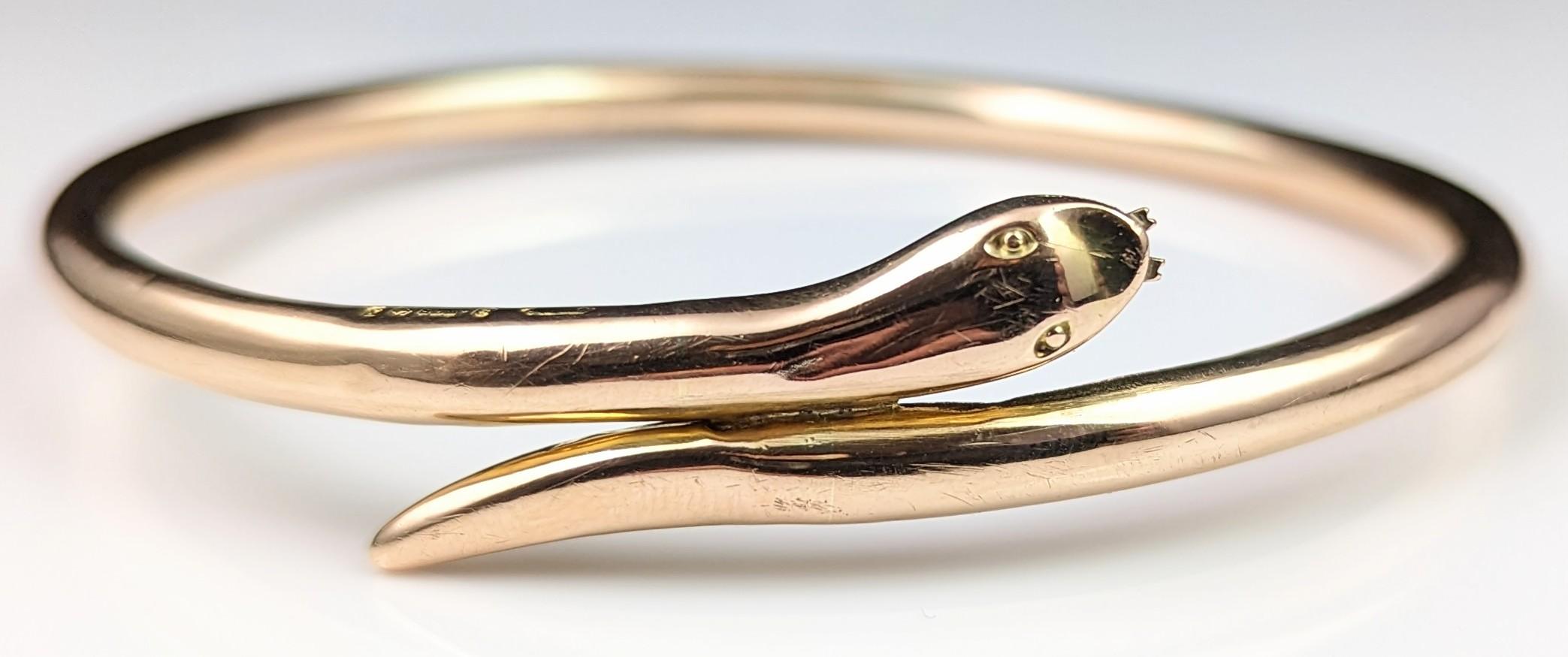 Antique 9k Gold Snake Bangle, Upper Arm Bracelet, Art Deco For Sale 9