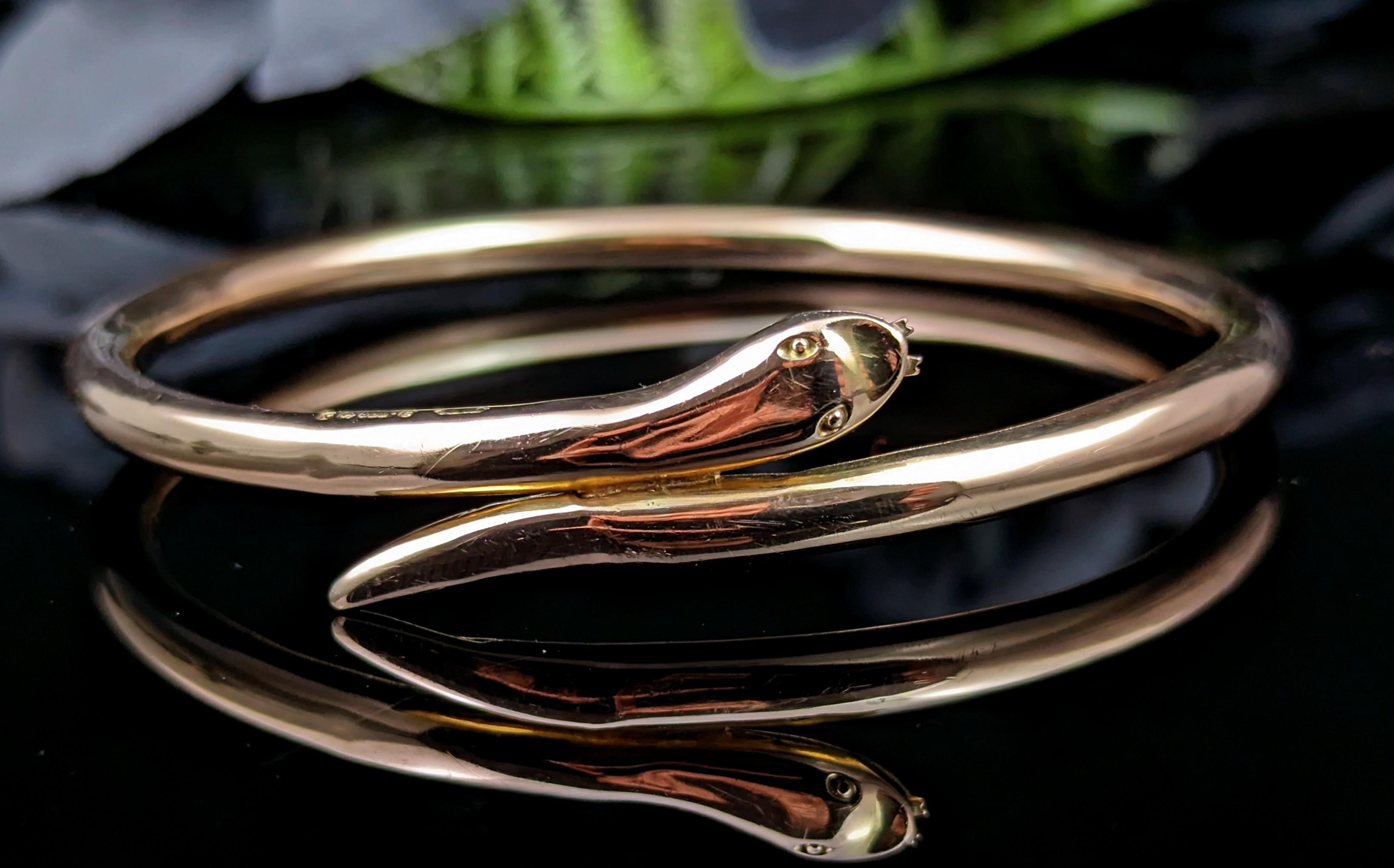 Antique 9k Gold Snake Bangle, Upper Arm Bracelet, Art Deco For Sale at