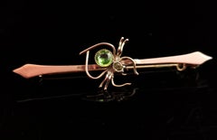 Antique 9k Gold Spider Brooch, Peridot and Paste