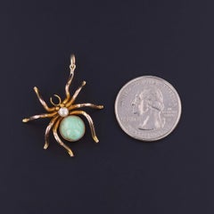 Antique 9K Gold Spider Pendant with Turquoise and Pearl