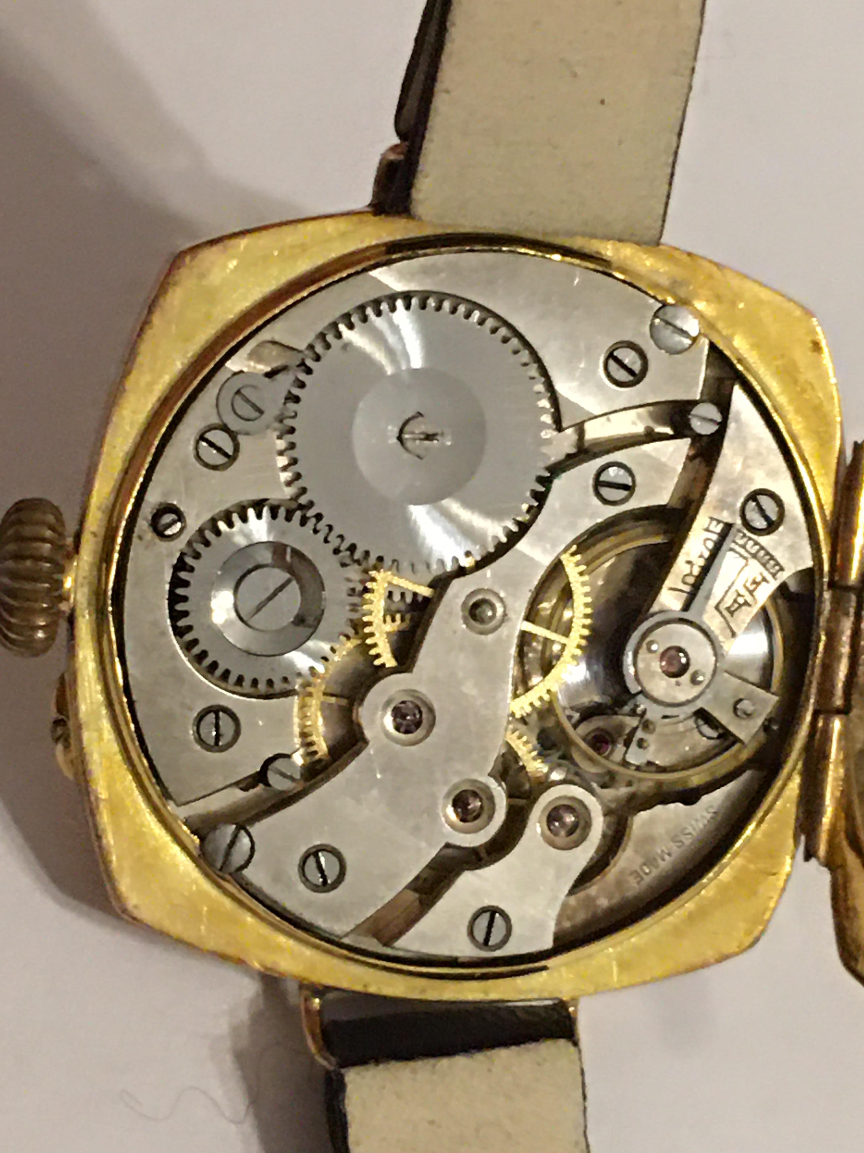 Antique 9 Karat Gold Square Trench Watch For Sale 4