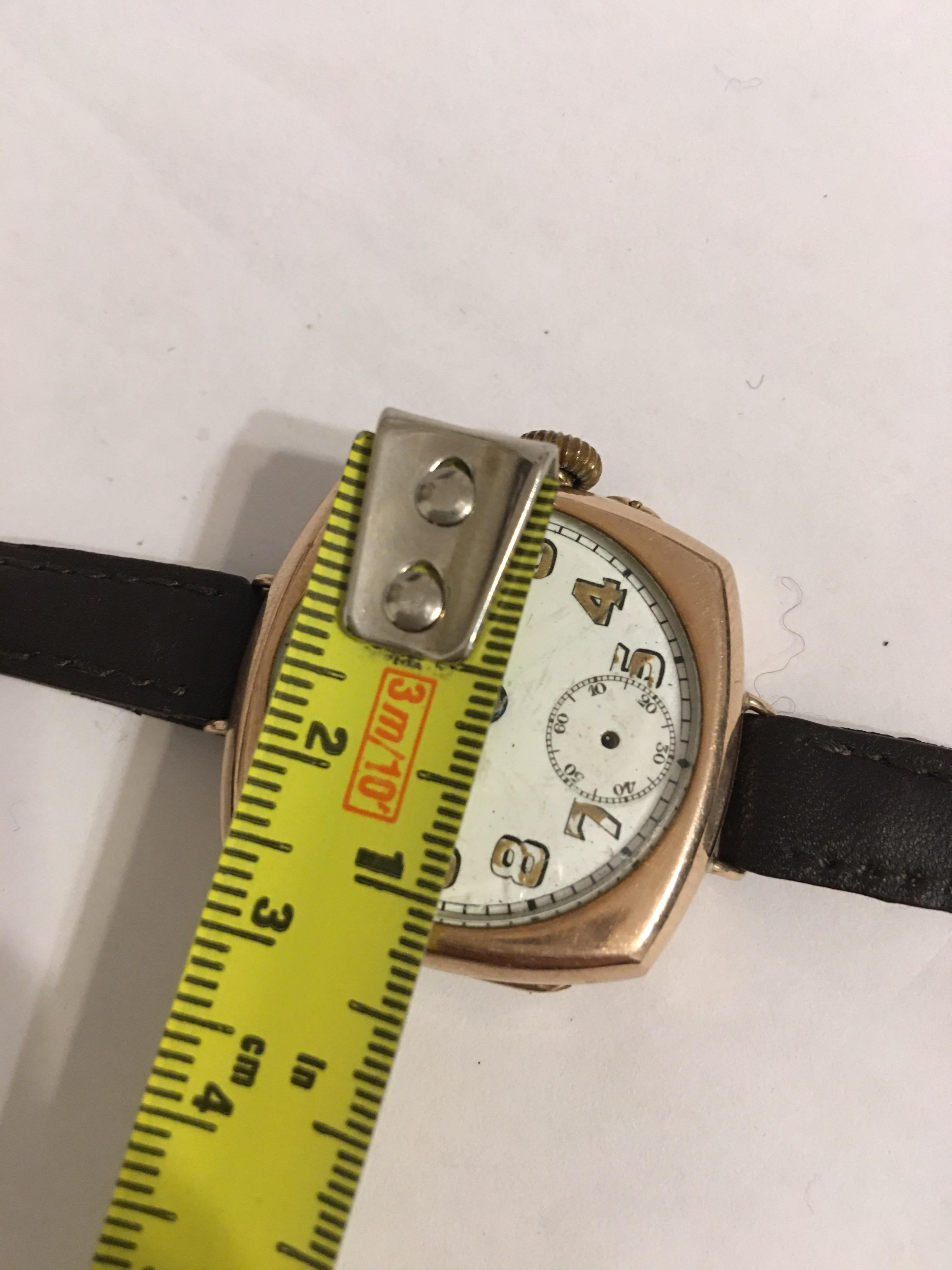 Antique 9 Karat Gold Square Trench Watch For Sale 6