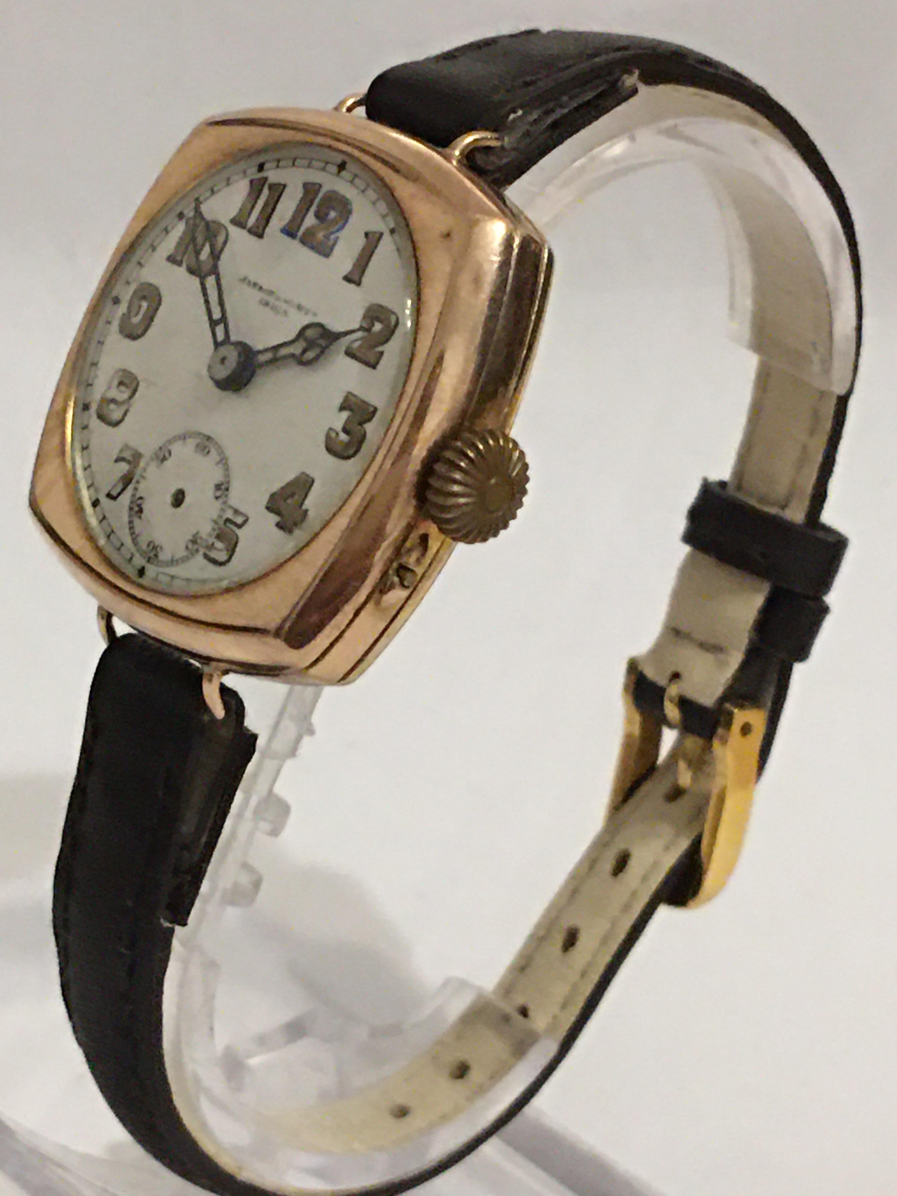 Women's or Men's Antique 9 Karat Gold Square Trench Watch For Sale