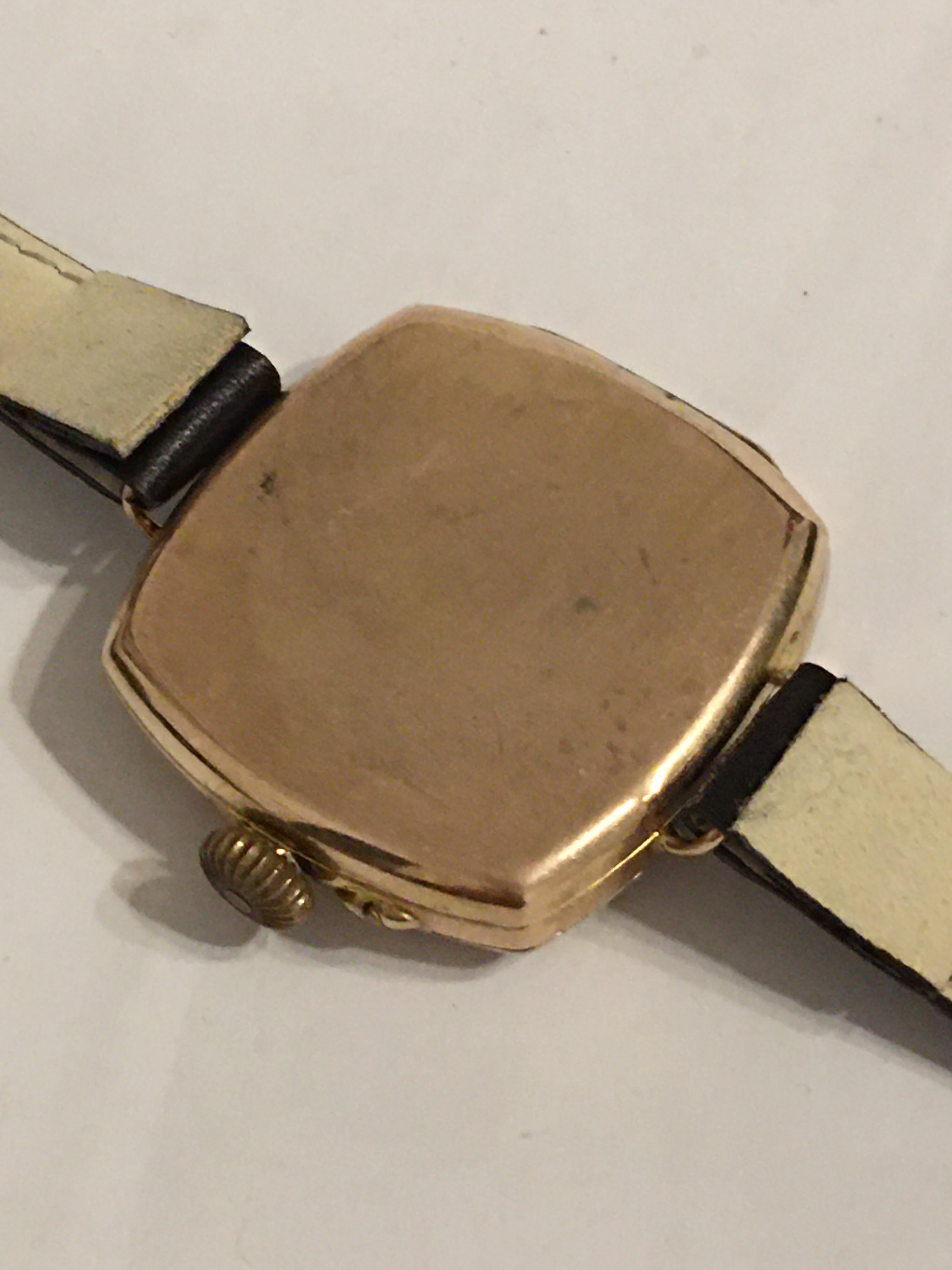 Antique 9 Karat Gold Square Trench Watch For Sale 1
