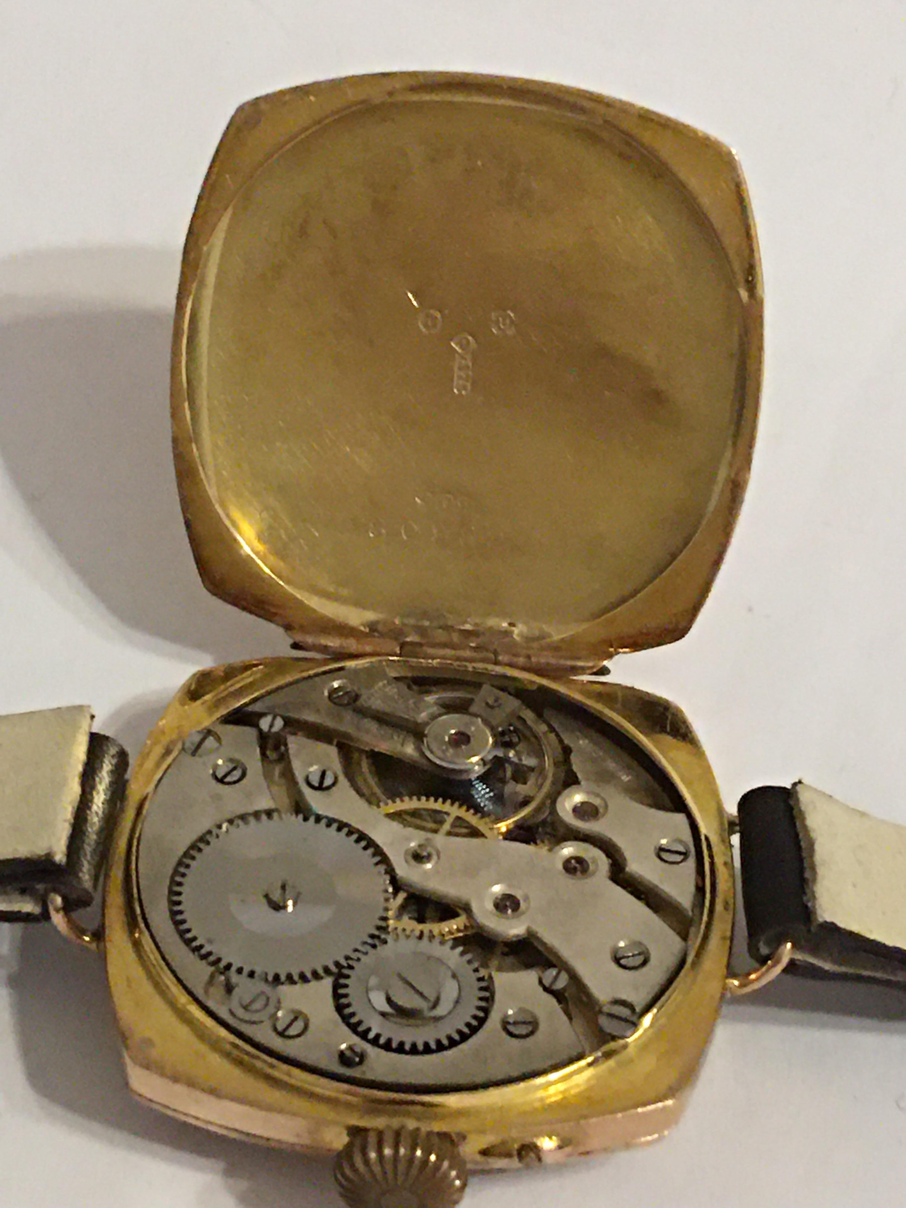 Antique 9 Karat Gold Square Trench Watch For Sale 2