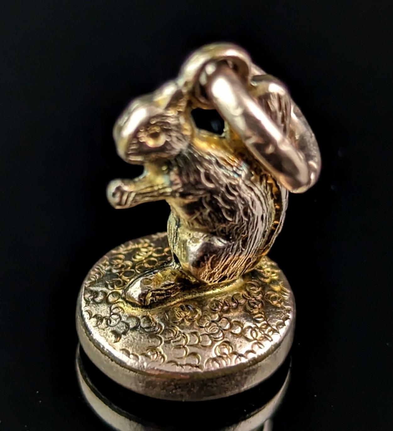 Antique 9k gold Squirrel seal fob pendant, charm  8