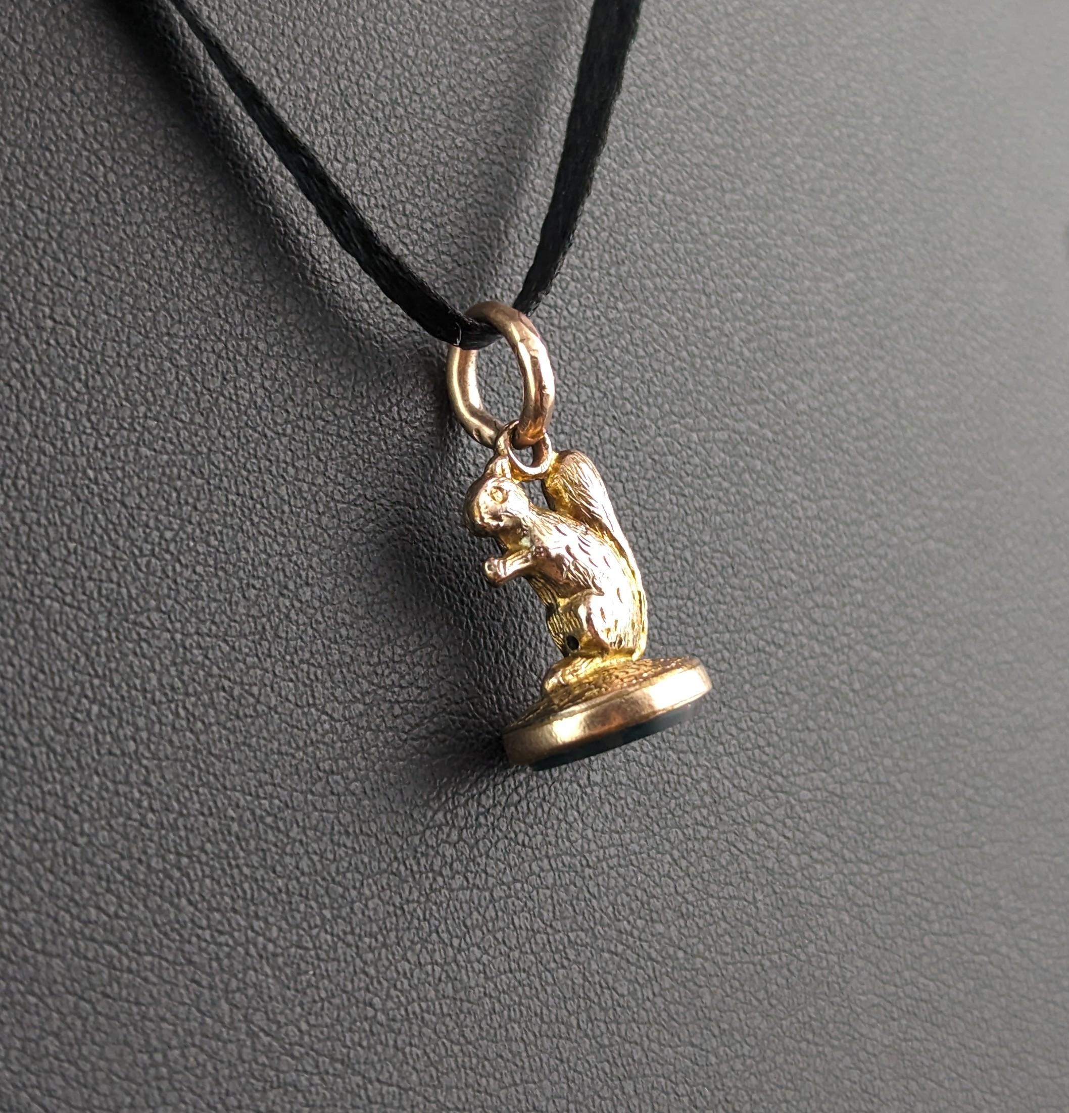 Women's or Men's Antique 9k gold Squirrel seal fob pendant, charm 