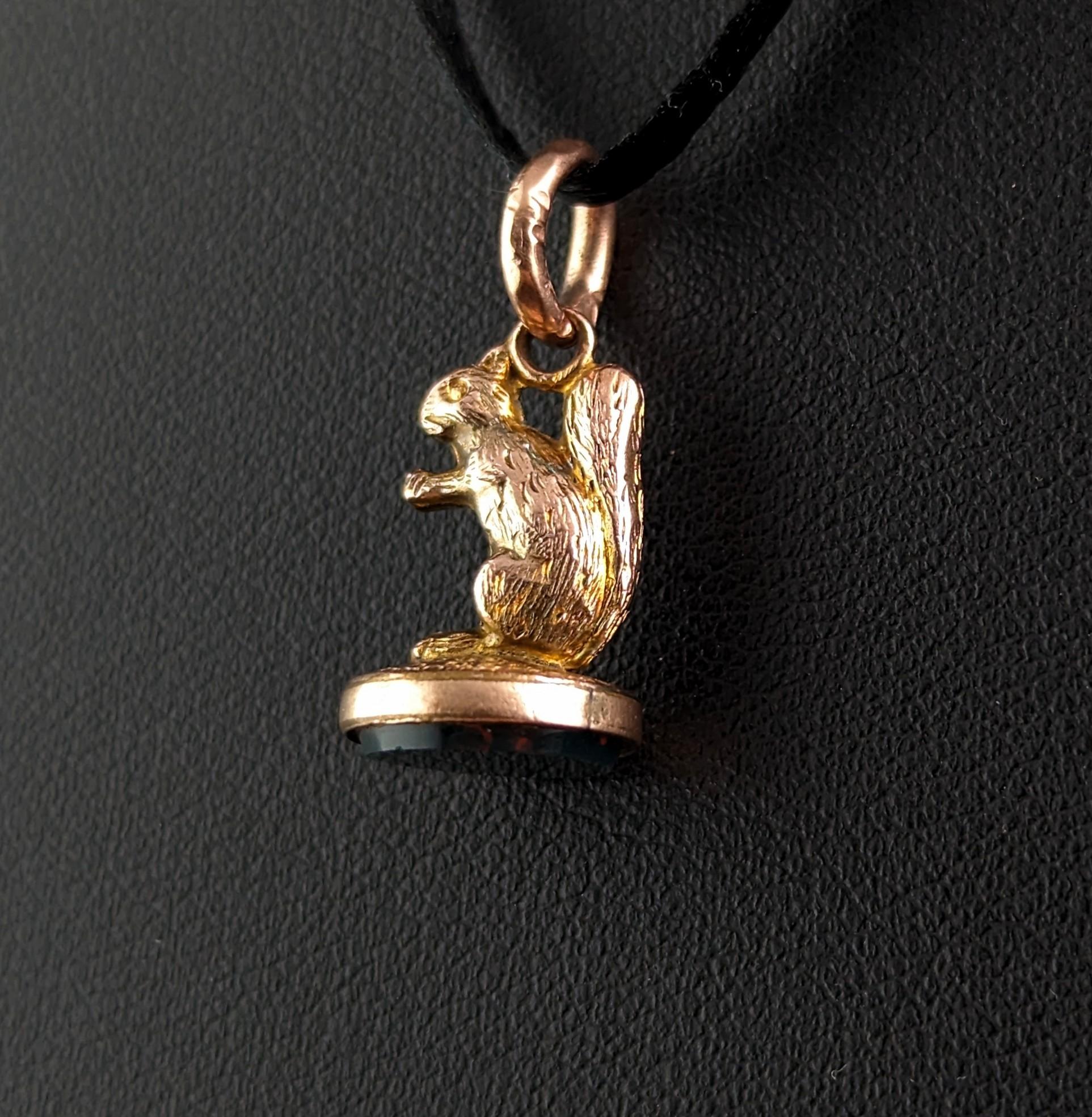 Antique 9k gold Squirrel seal fob pendant, charm  2