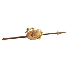 Antique 9k Gold Swan Brooch, Garnet, Gold Pin