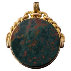 Antique 9k gold swivel fob, Carnelian and Bloodstone