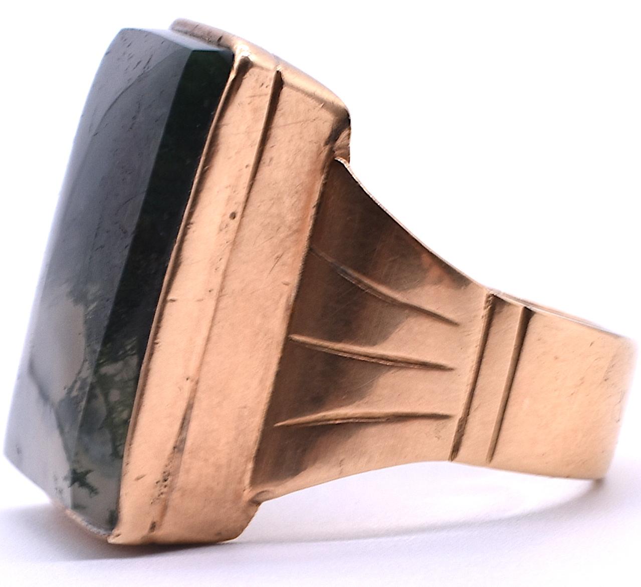 Antique 9 Karat Moss Agate Ring 7