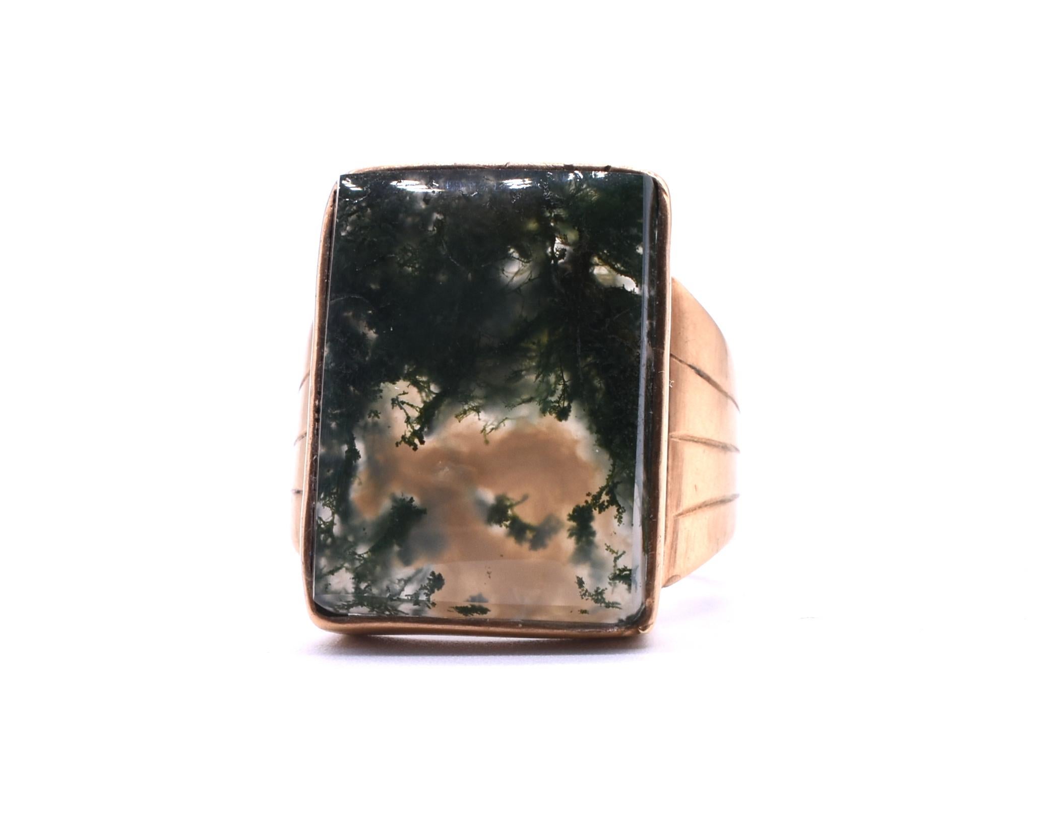 Antique 9 Karat Moss Agate Ring In Excellent Condition In Baltimore, MD