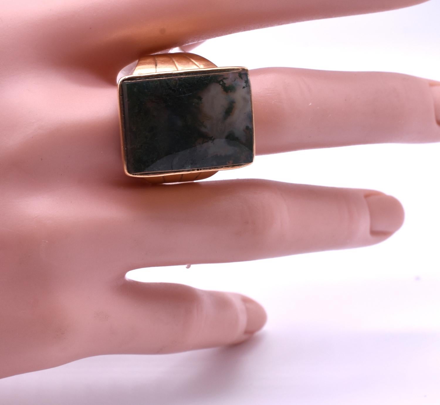 Antique 9 Karat Moss Agate Ring 1