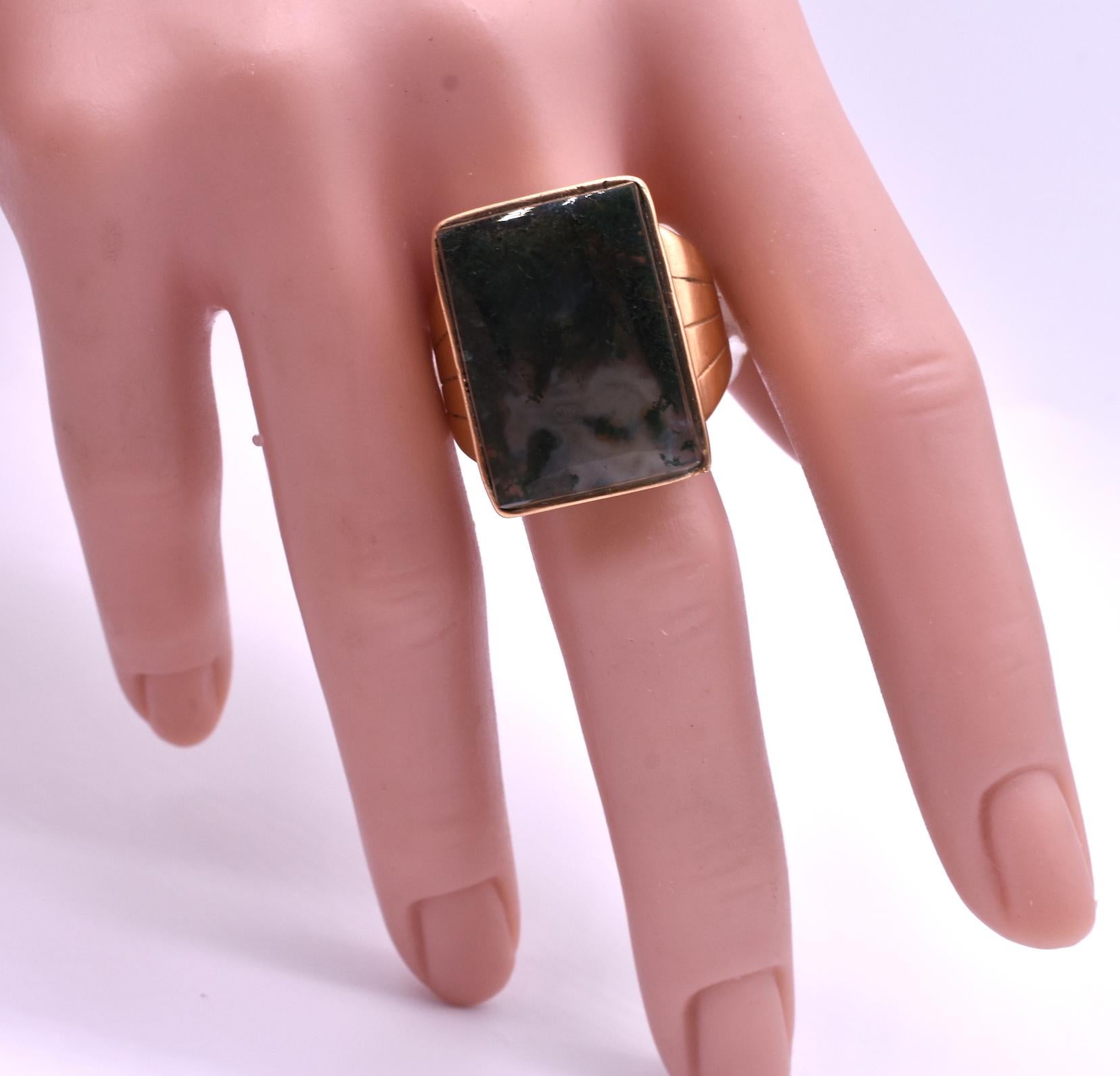 Antique 9 Karat Moss Agate Ring 2