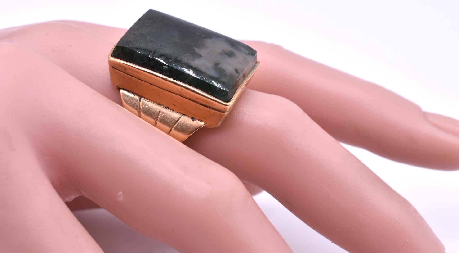Antique 9 Karat Moss Agate Ring 3