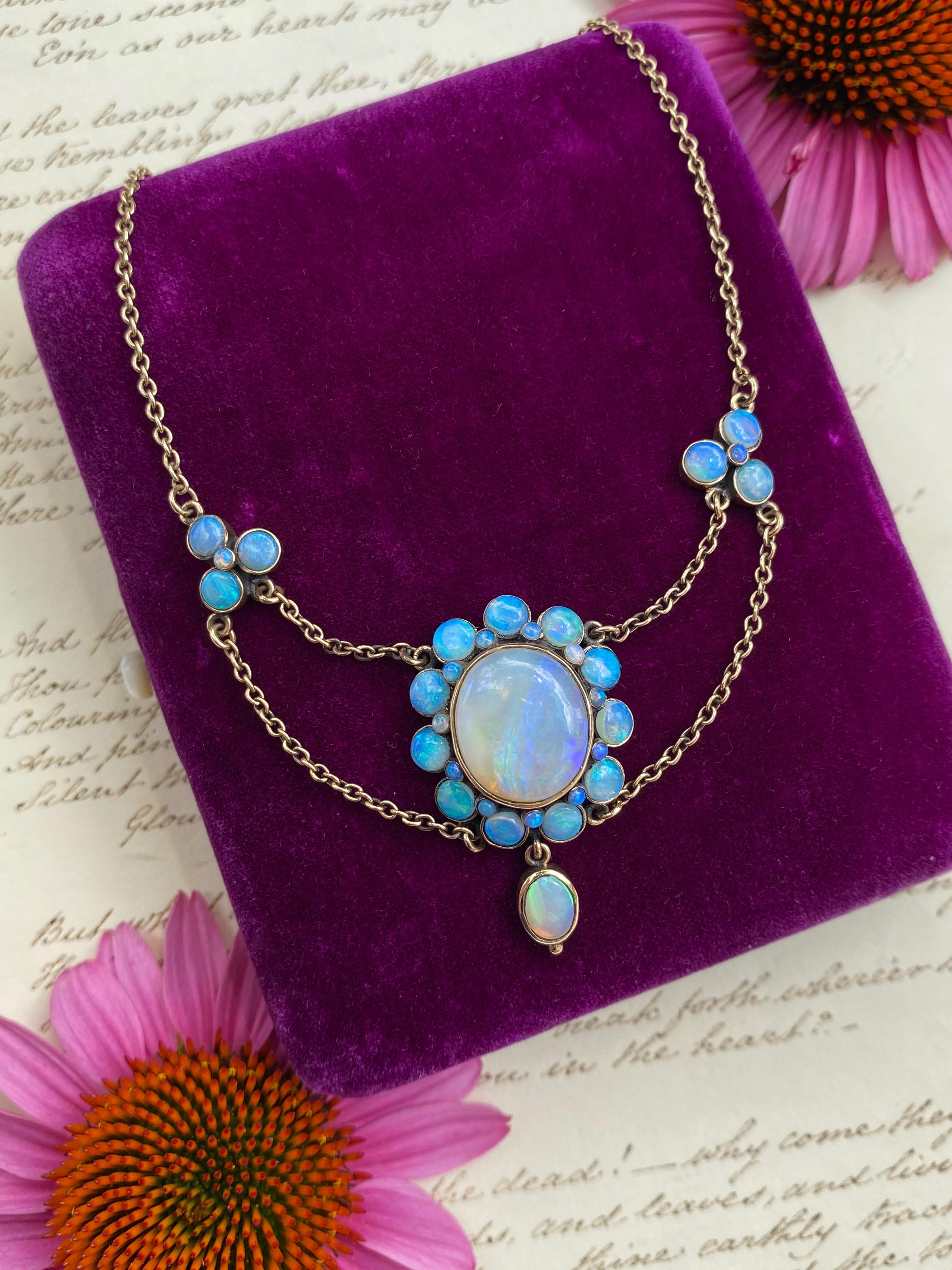 Antique 9K Opal Cluster Necklace In Good Condition For Sale In Hummelstown, PA