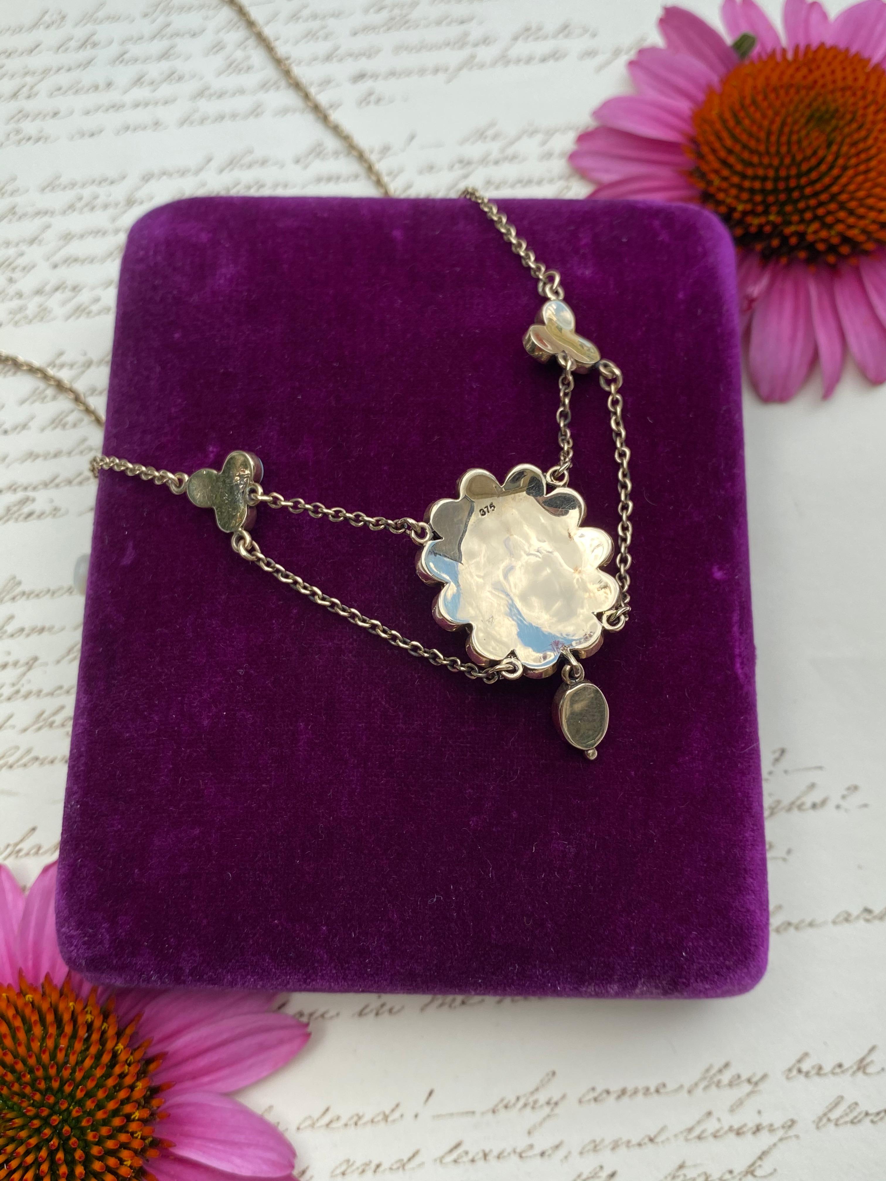 Women's Antique 9K Opal Cluster Necklace For Sale