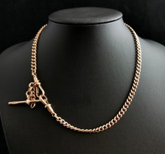 Antique 9k Rose Gold Albert Chain, Curb Link, Watch Chain Necklace