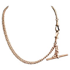 Antique 9k Rose Gold Albert Chain, Curb Link, Watch Chain Necklace
