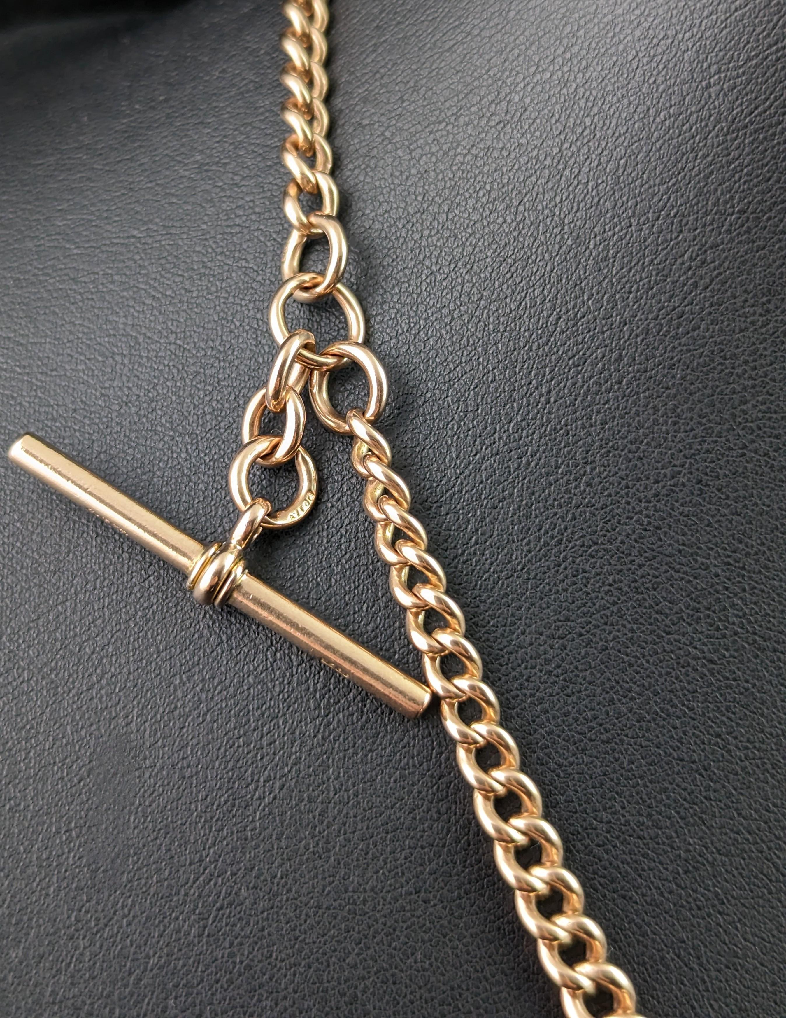 Antique 9k Rose gold Albert chain, necklace, Edwardian, curb link  6