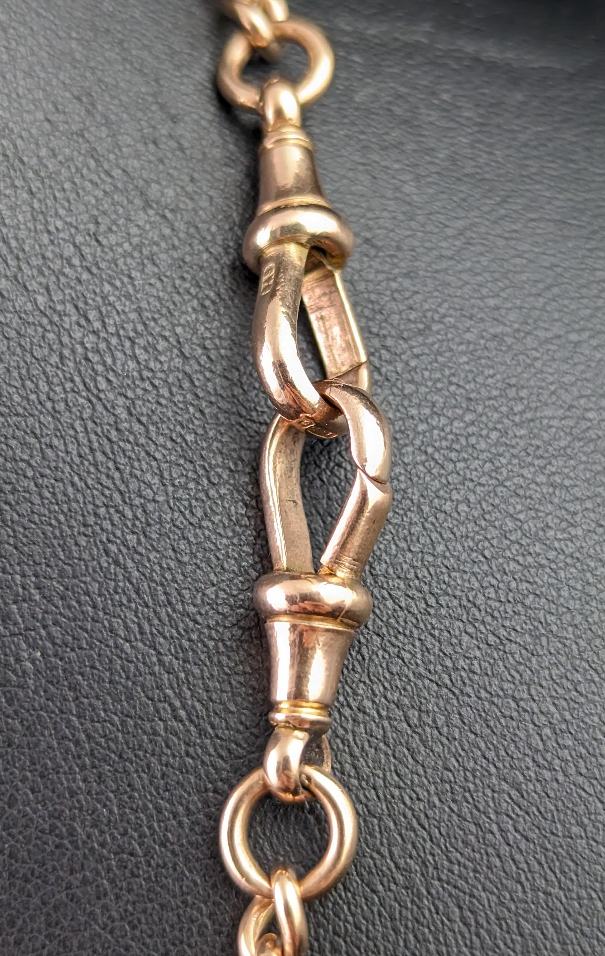 Antique 9k Rose gold Albert chain, necklace, Edwardian, curb link  10