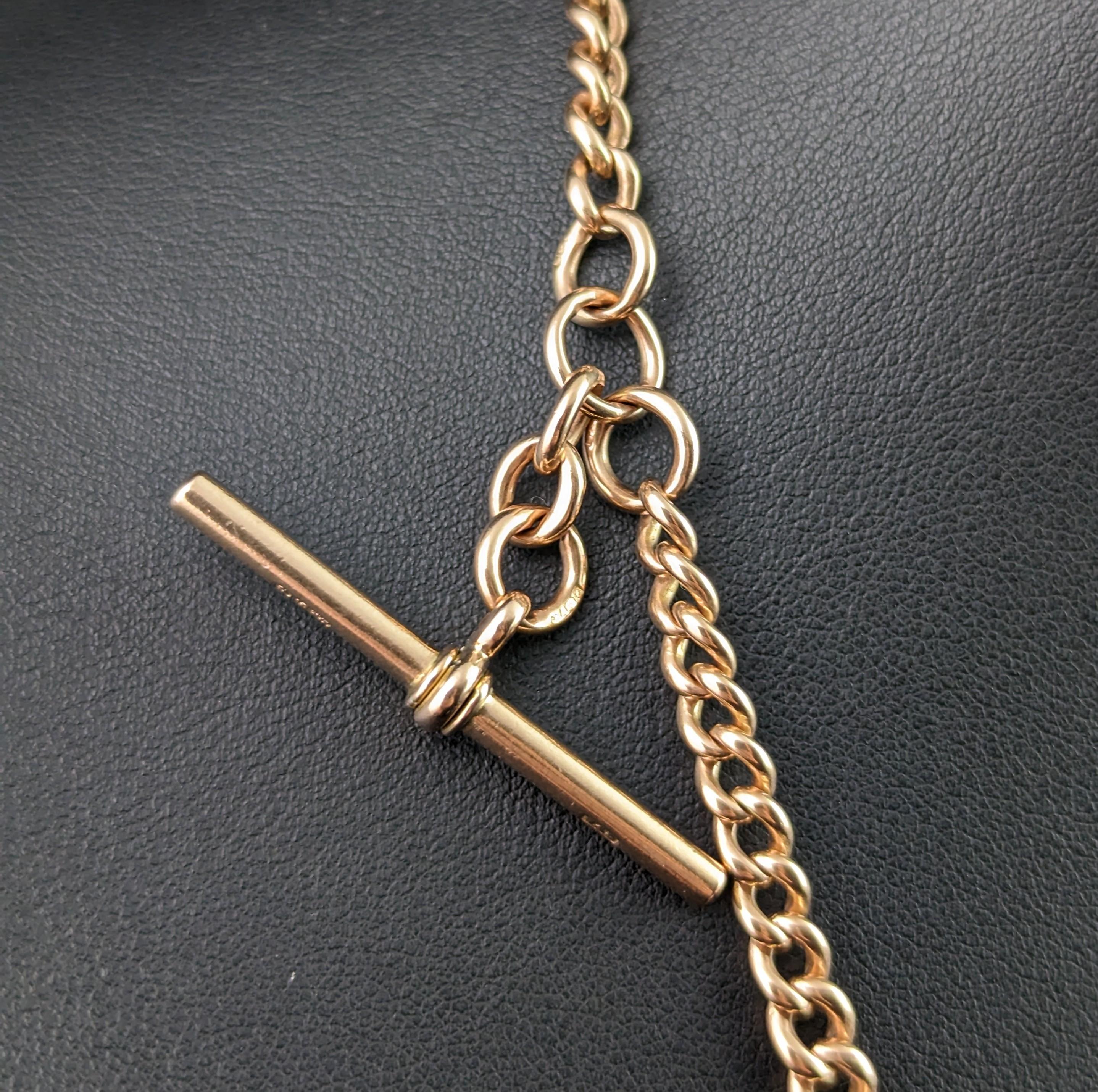 Antique 9k Rose gold Albert chain, necklace, Edwardian, curb link  11
